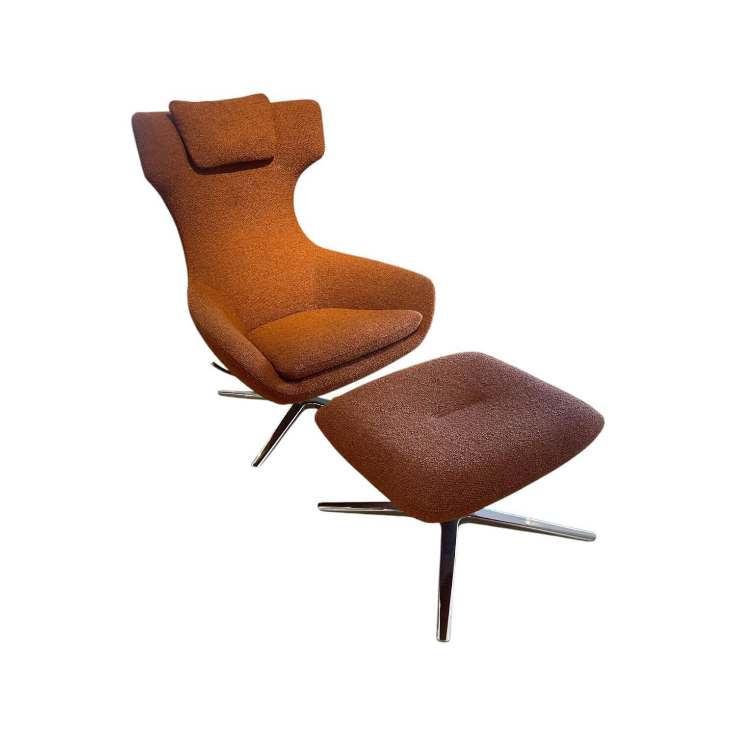 Leolux - Sessel Caruzzo 662 100 Stoff Monza 27 Rost Braun Rot Gestell Pure Aluminium Poliert Inklusive Hocker - 1