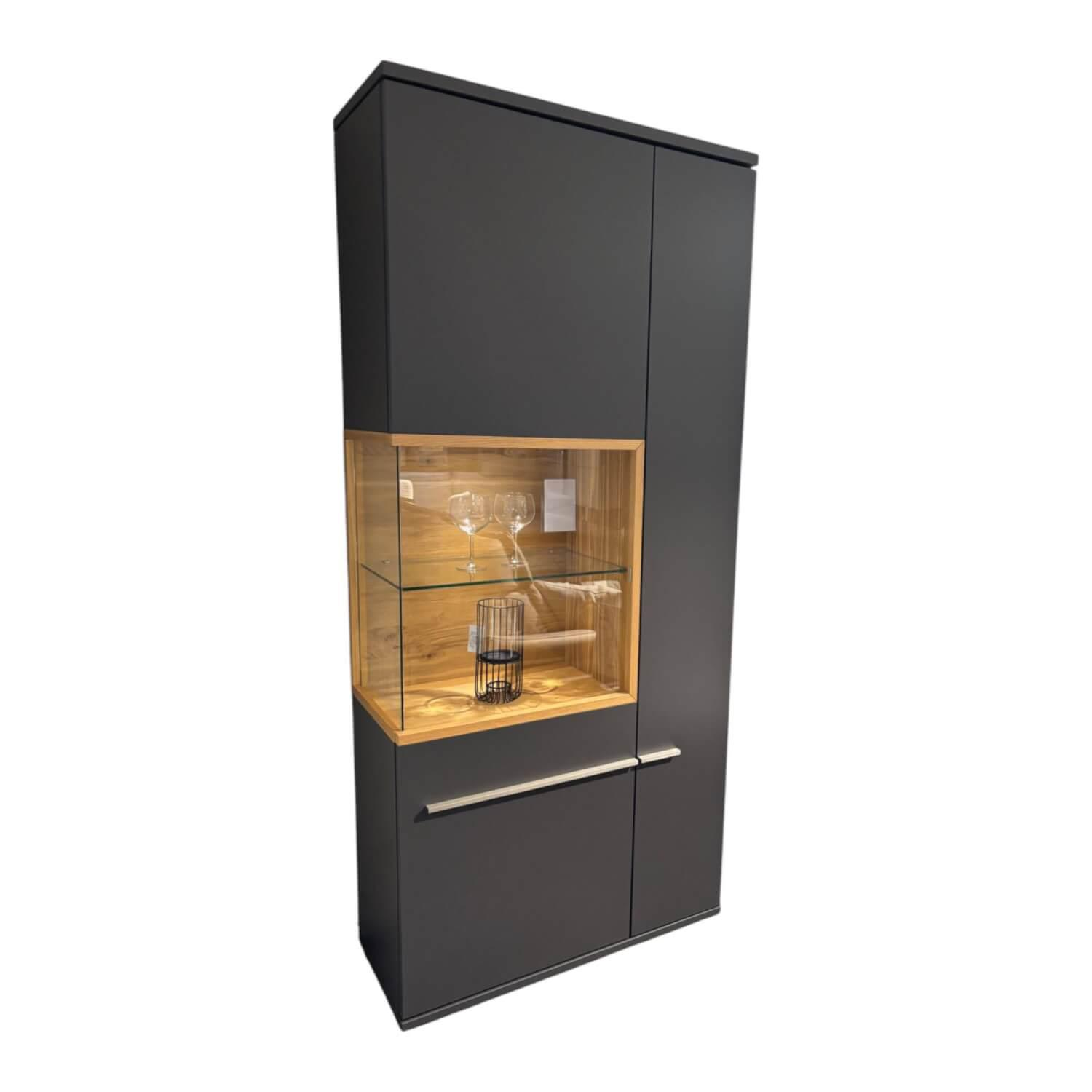 Musterring - Vitrine Aterno Front Und Korpus Schiefergrau Grau Absetzung Eiche Struktur Inklusive LED Beleuchtung - 1