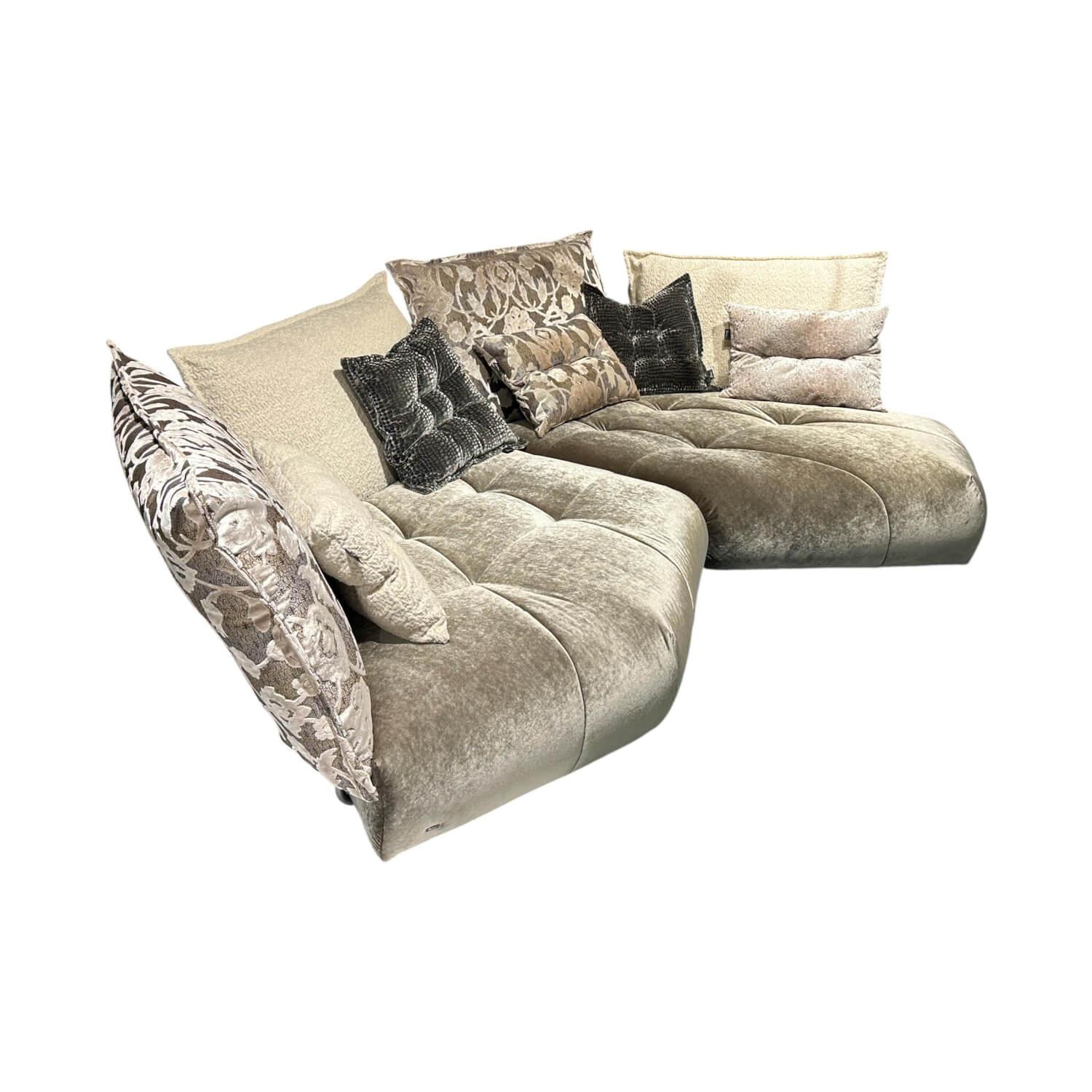 Bretz - Wohnlandschaft Matilda Stoff 61 9486 Velours Austernpilz Beige Füße Gleiter Schwarz Inklusive Kissen - 1