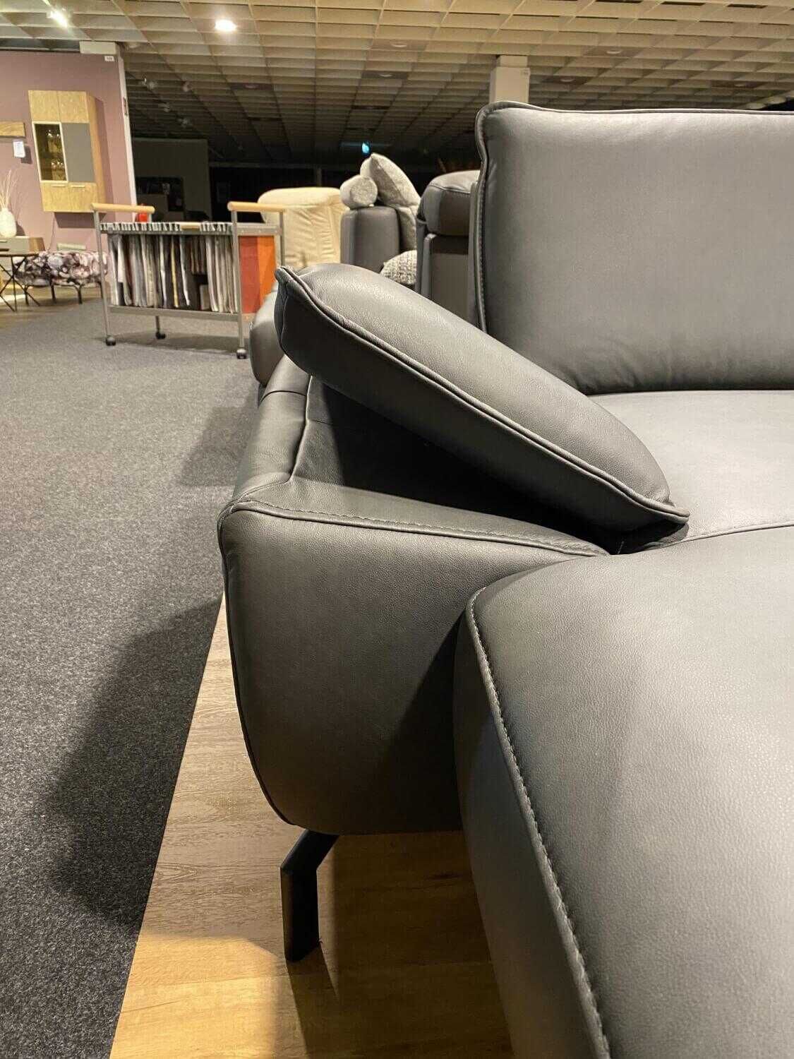 Musterring - Ecksofa MR 270 Leder 60 Cloudy Schiefer Grau mit Kopfstütze und 5 Kissen - 20