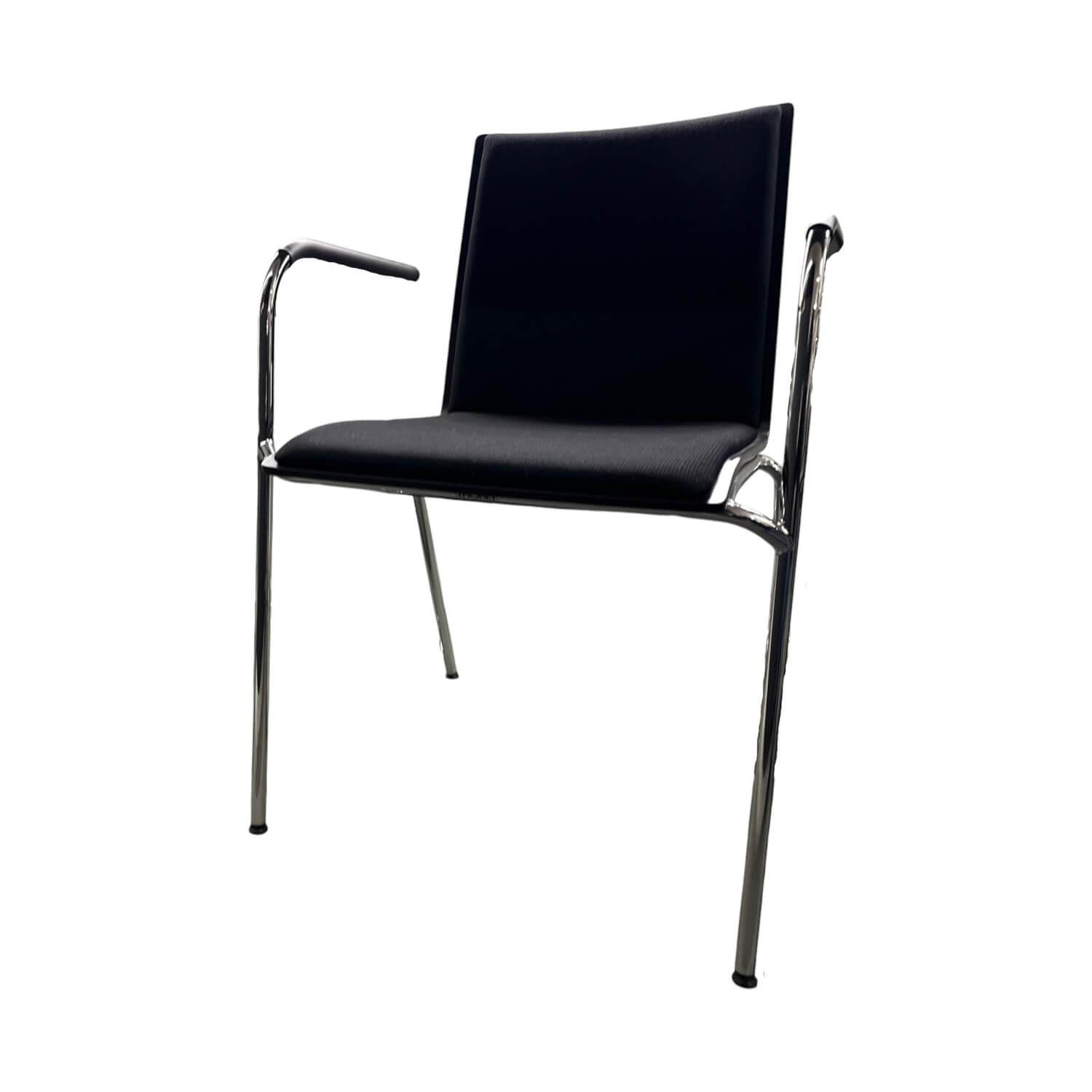 Thonet - Polsterarmlehnstuhl S162 PF Stoff Cava 3 192 Schwarz Schale Formholz Buche Schwarz Gebeizt Gestell Rundrohr Verchromt - 1