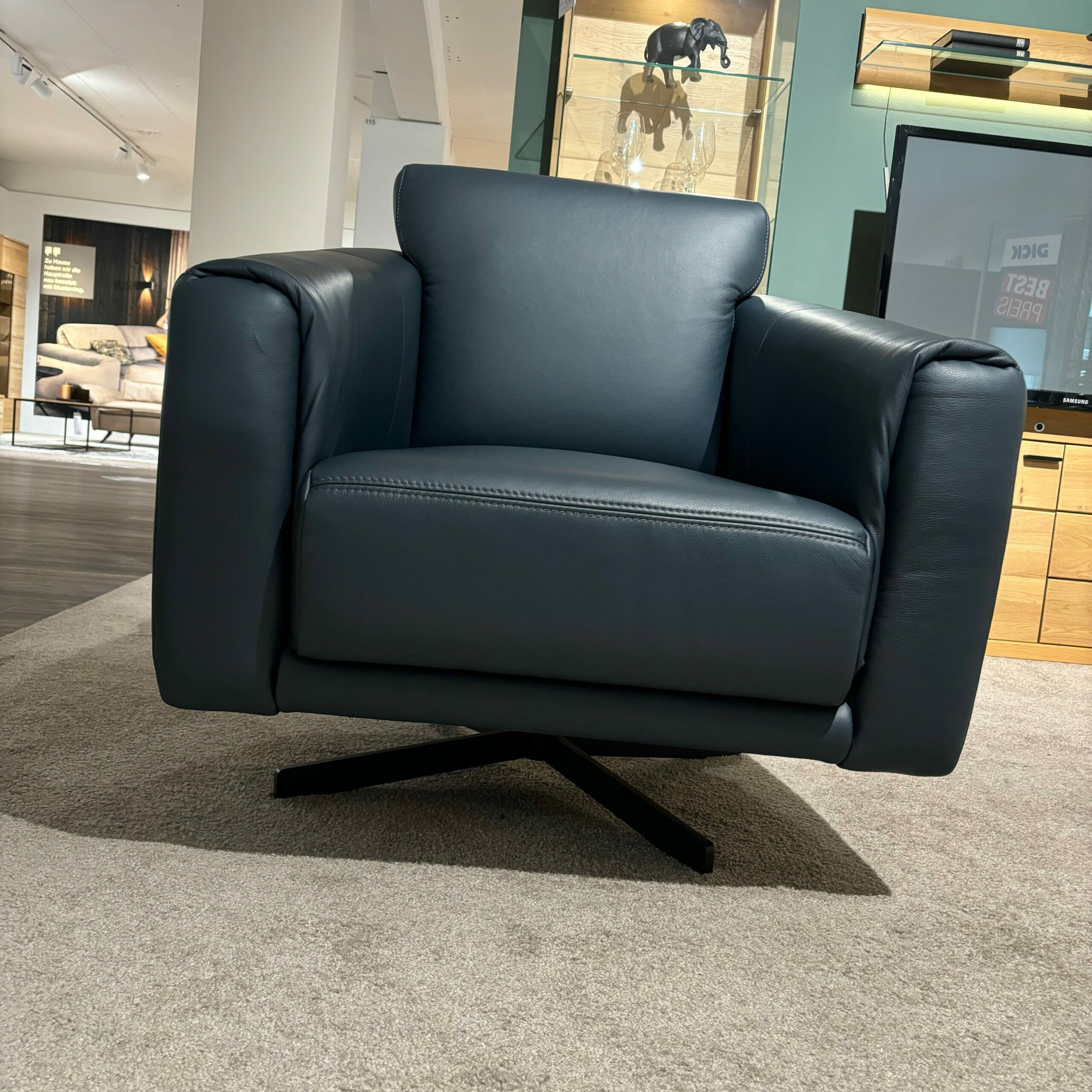 Musterring - Einzelsessel Schillig MR 2490 Leder Z73/28 Blue Blau Gestell Stahl Nickel Satiniert  - 5