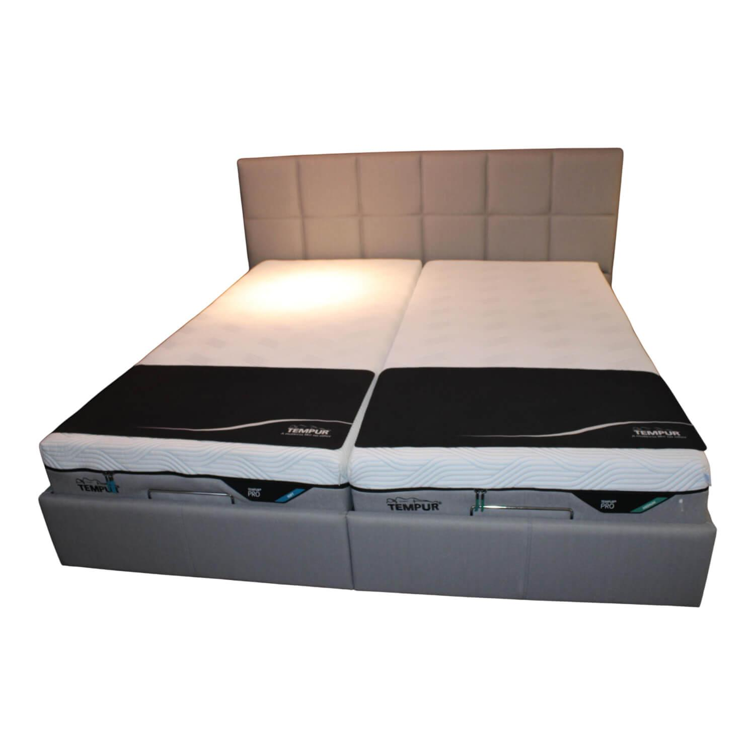 Tempur - Bett Relax 180x200 Stoff Ash Grau mit Lattenrost und 2 Matratzen - 1