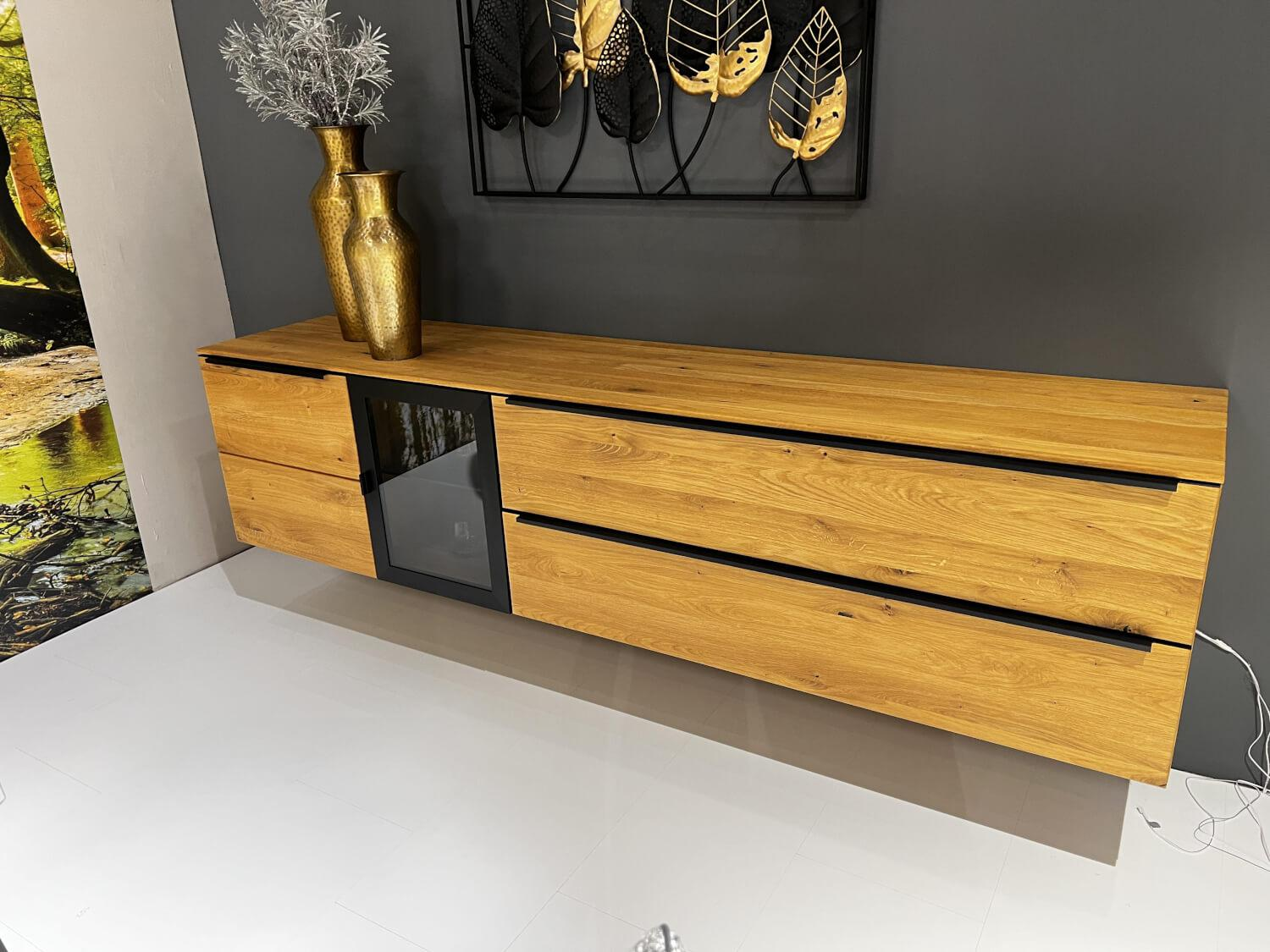 WK Wohnen - Sideboard Baristo WK 490 Hängend Asteiche Natur Rahmen Metall Schwarz Mit Beleuchtung - 9