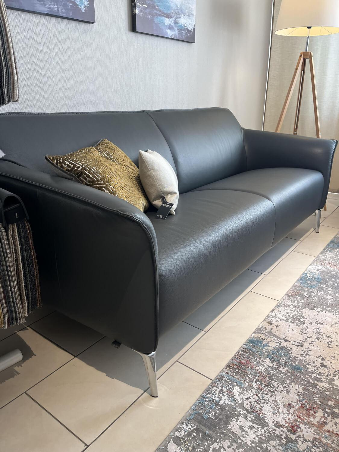 Leolux - Sofa Garnitur Mayon 2 + 3 Sitzer Leder Senso 3906 Ombra Anthrazit Gestell Aluminium Poliert - 3