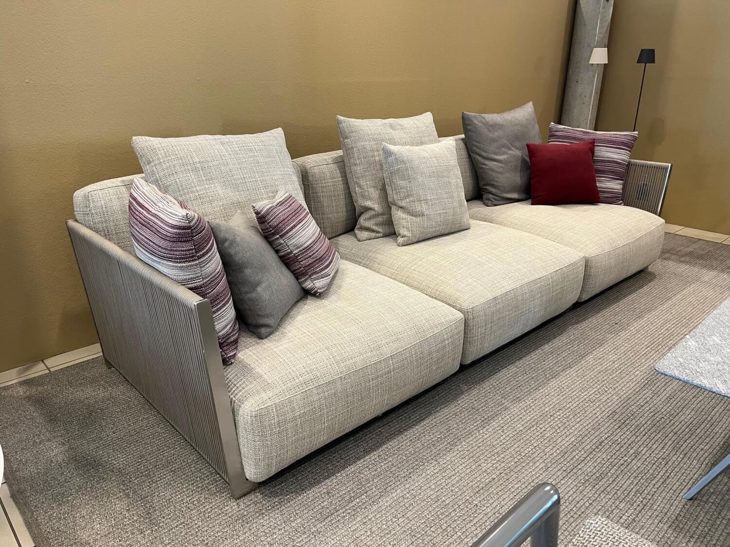 Flexform - Outdoor Sofa Vulcano Stoff Cora N A117 C Grau Geflecht Kordel Sand 8001 Grau Metallgestell Elektropoliert Mit Kissen - 3
