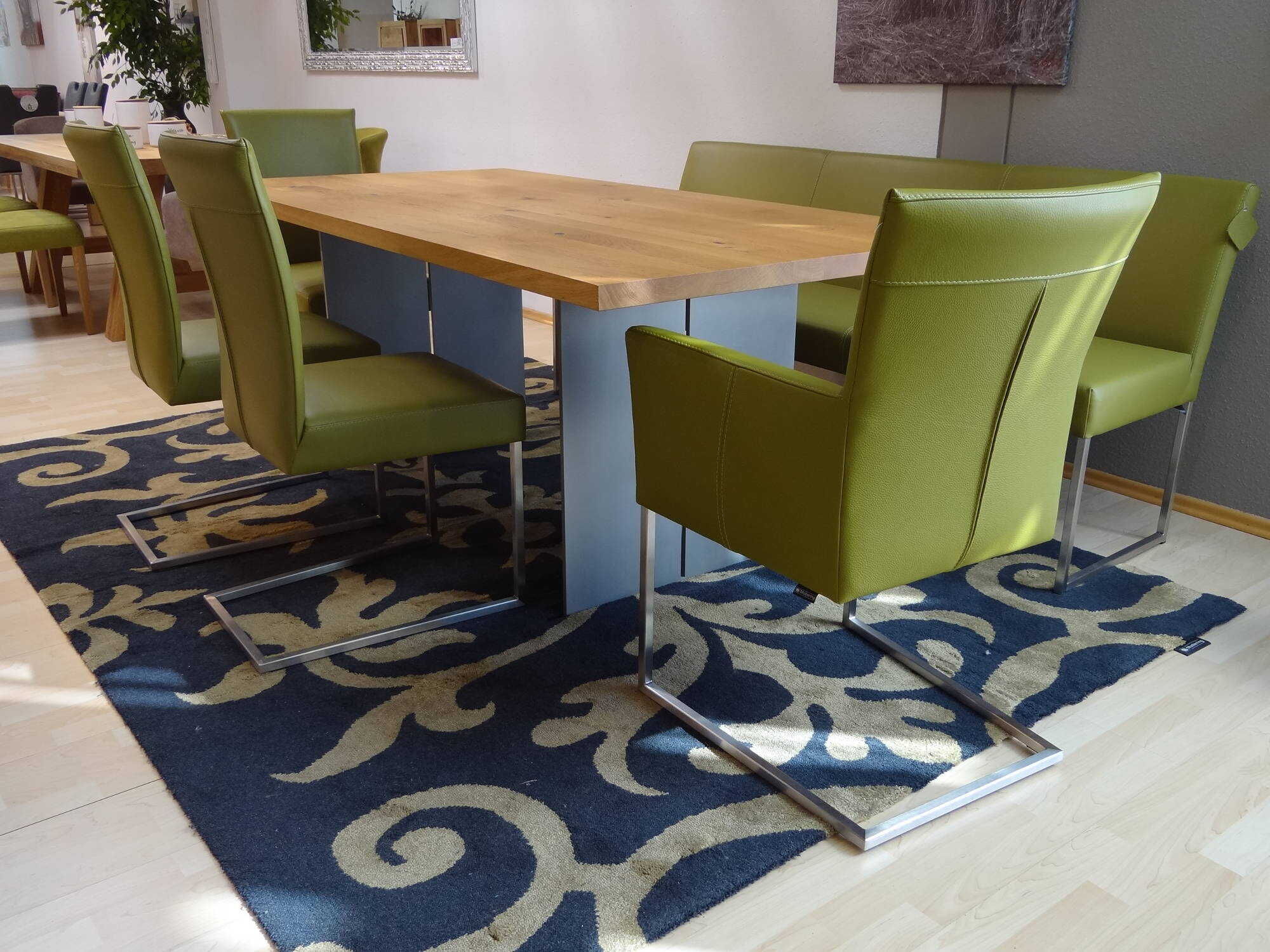 Essgruppe Nova Leder Grün Tisch Eiche (200 x 100 cm)