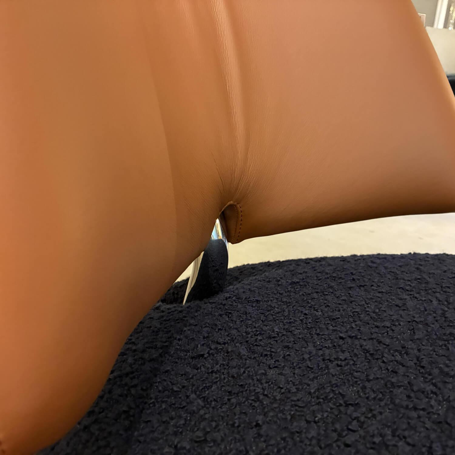 Leolux - Sessel Pallone Sitz Stoff Robou 17 Midnight Blue Dunkelblau Rücken Leder Ceras 2620 Auburn Braun Füße Metall Chrom - 5