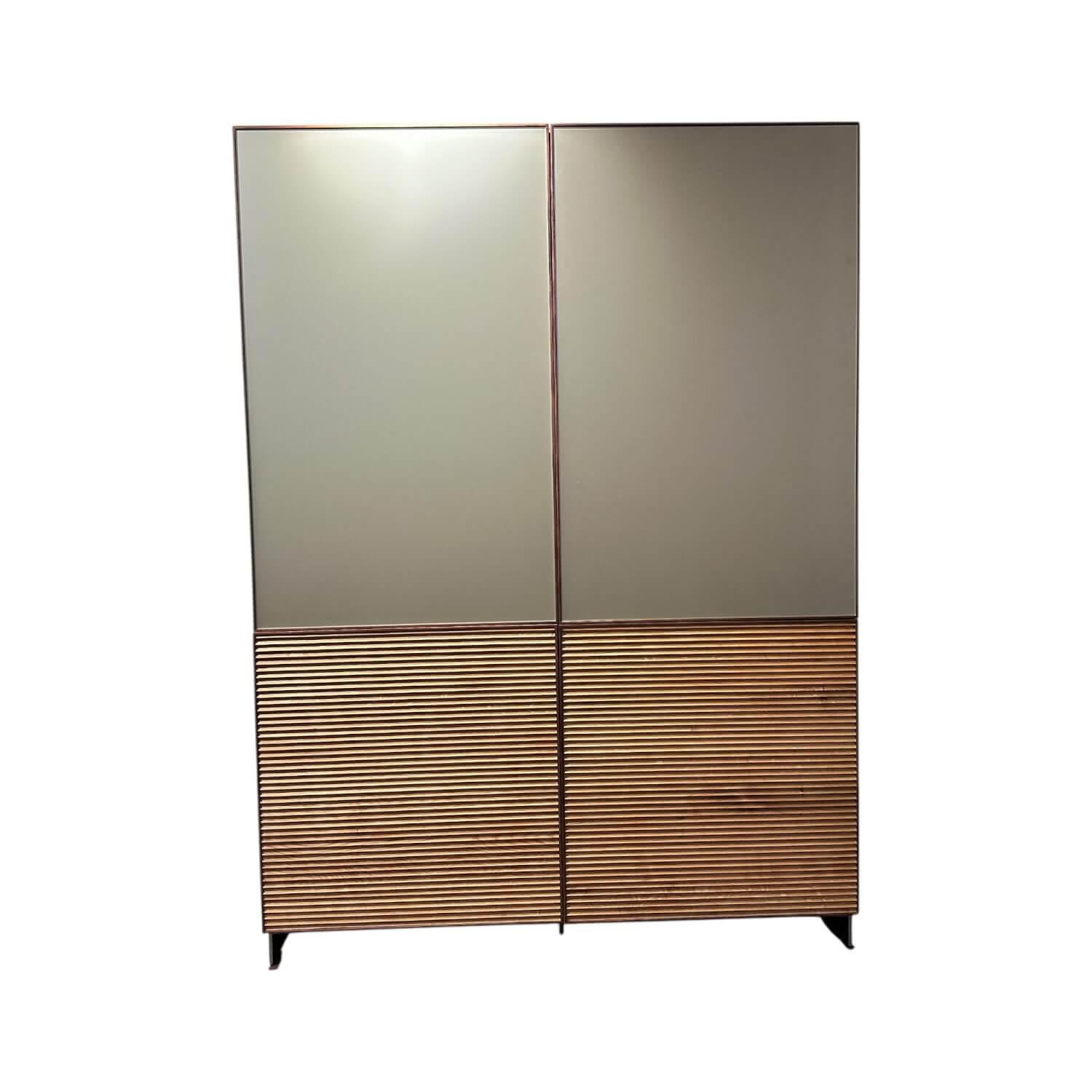 Scholtissek - Geschirrschrank Tratum Front Floatglas Platin Matt Grau Korpus Asteiche - 1