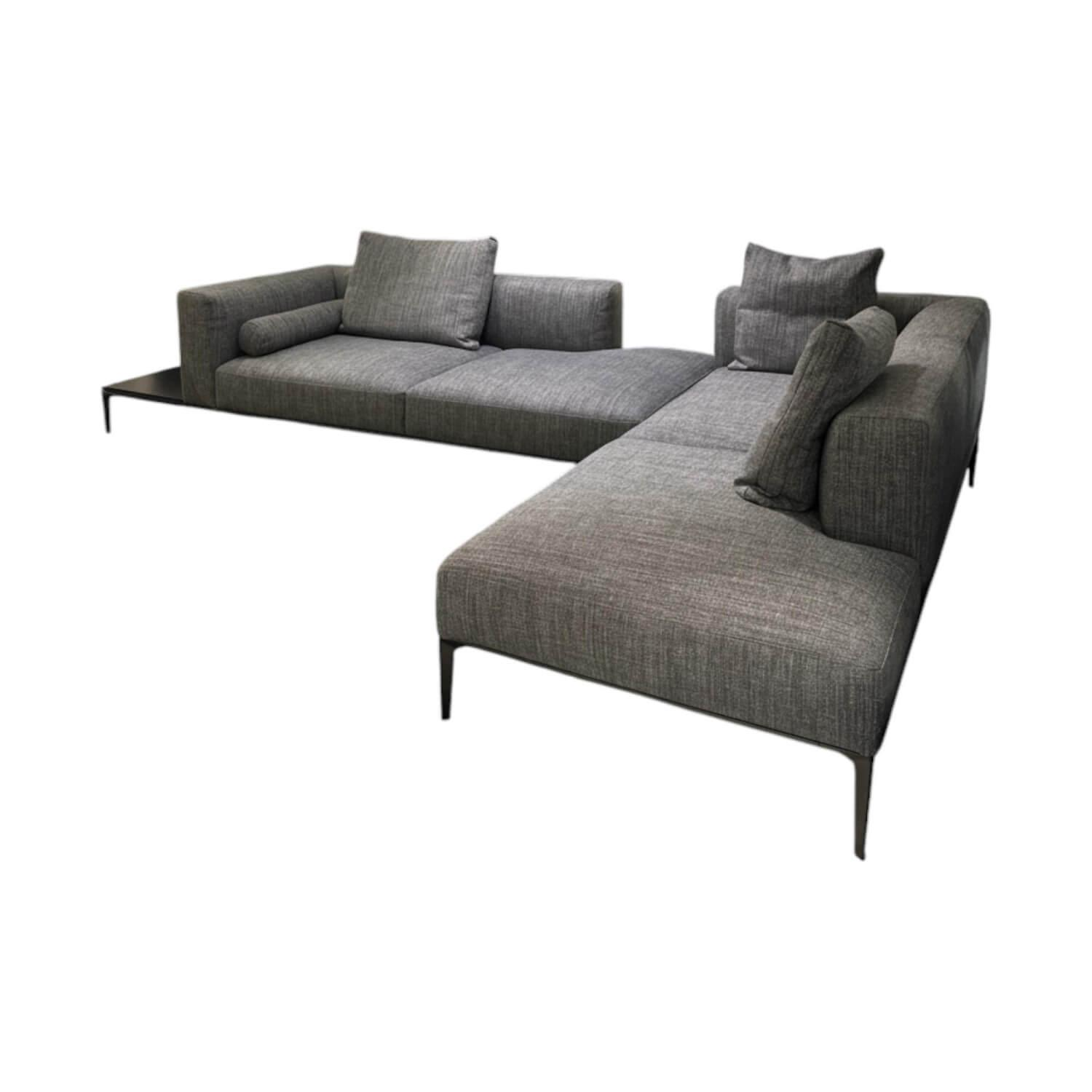 Walter Knoll - Ecksofa Jaan Living Stoff Togba Blue Bronze Grau Füße Metall Matt Bronze Pulverbeschichtet Inklusive Ablageboard Schwarz - 1