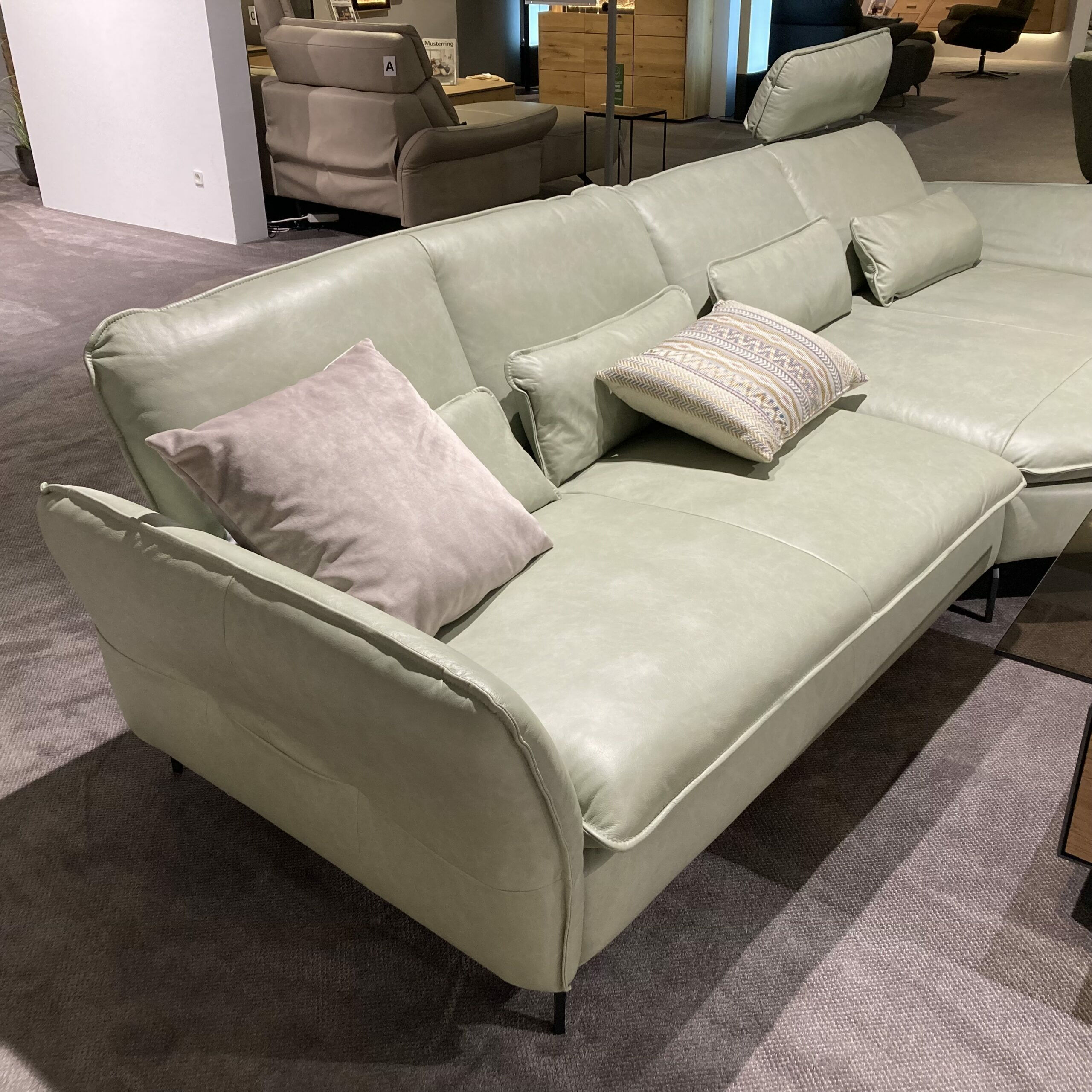 Musterring - Ecksofa MR 2340 Leder Z7433 Green Tea Grün Metallfuß Schwarz mit Funktionen - 3