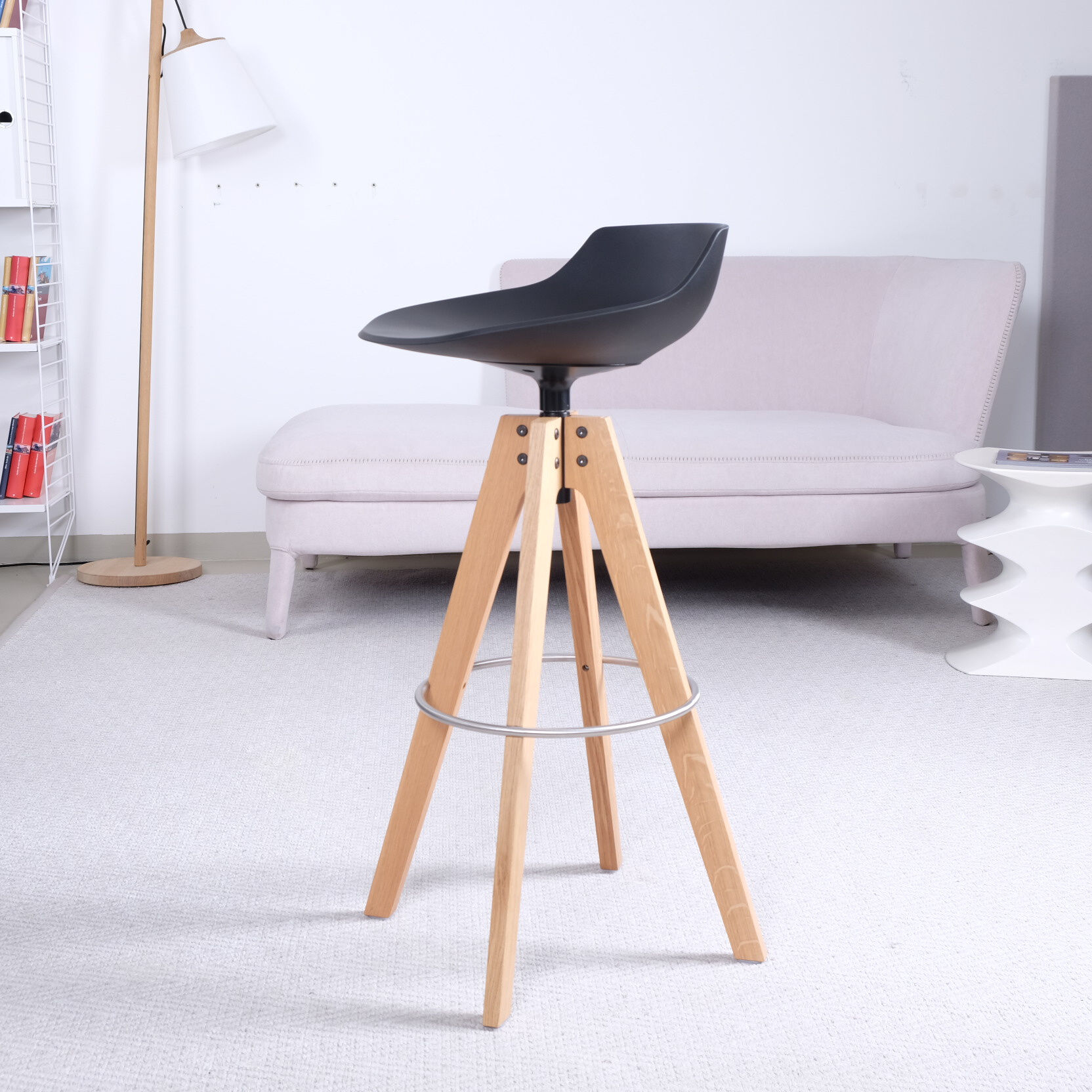 MDF Italia - Barhocker Flow Stool Eiche Lackiert Matt Grafitgrau Gestell Eiche Natur - 5
