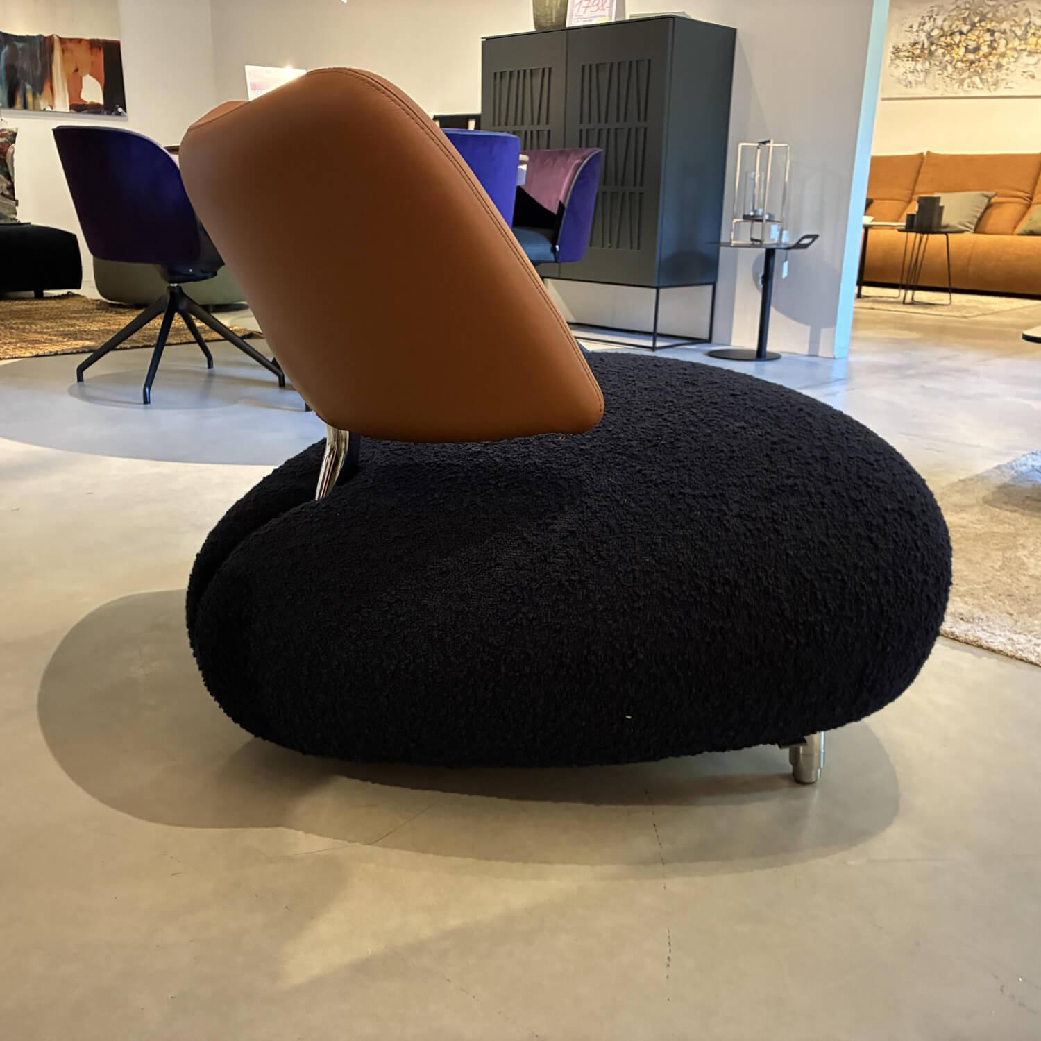 Leolux - Sessel Pallone Sitz Stoff Robou 17 Midnight Blue Dunkelblau Rücken Leder Ceras 2620 Auburn Braun Füße Metall Chrom - 4