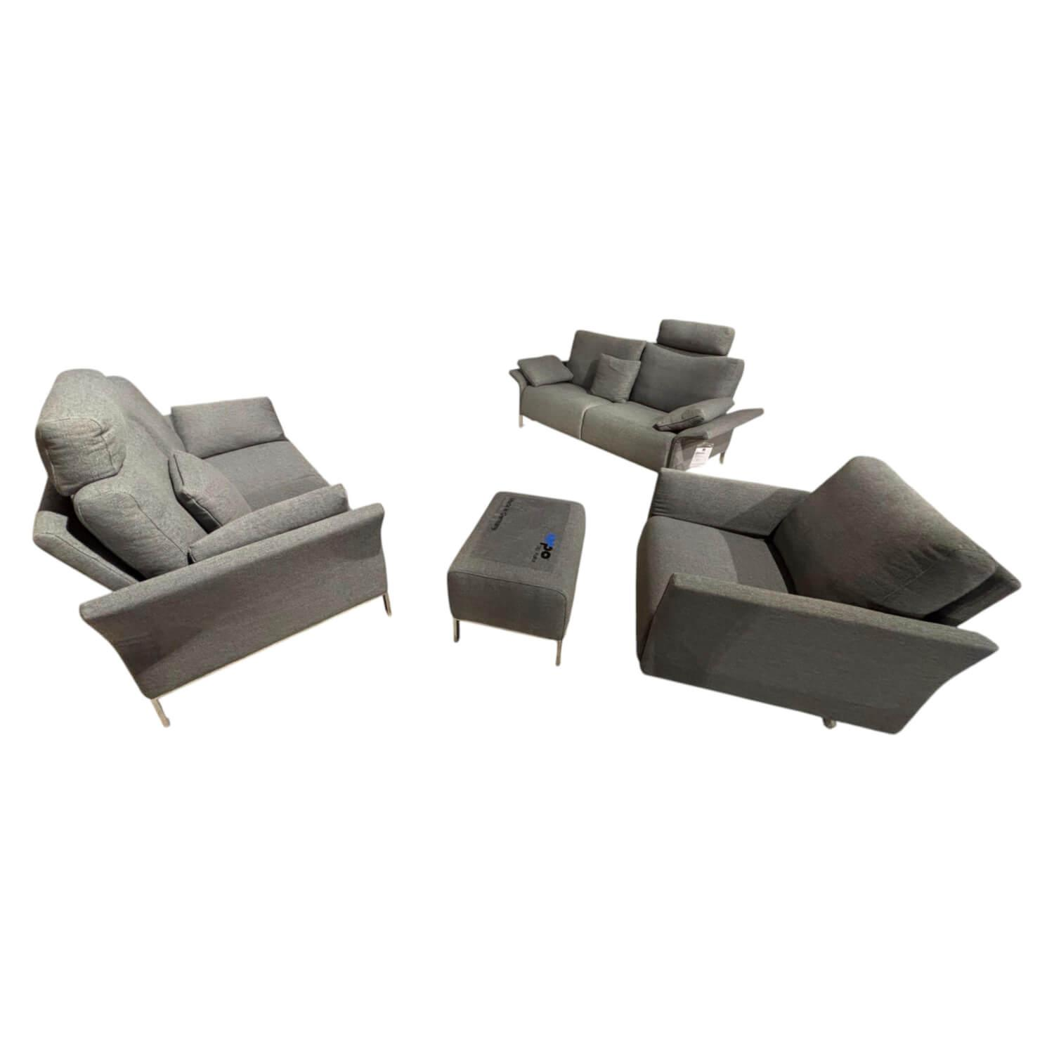 Erpo - Garnitur Modena 220 Stoff Prairie 2022.78 Grau Füße Chrom 2 Sofas 1 Sessel 1 Hocker - 1