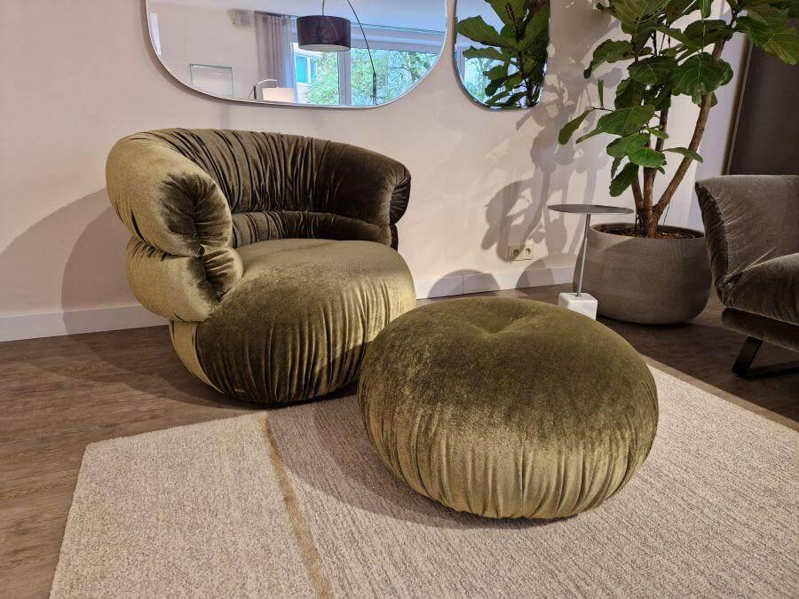 Bretz - Sessel Balaao Stoff  Velour Salvia 66 8439 Grün mit Hocker - 5