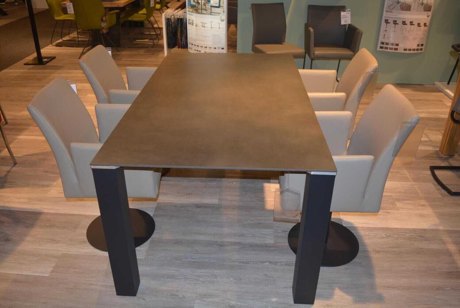 Mondo - Essgruppe Keramiktisch Tablet 180x100 und 4 Drehsessel Amico Echtleder Taupe - 2