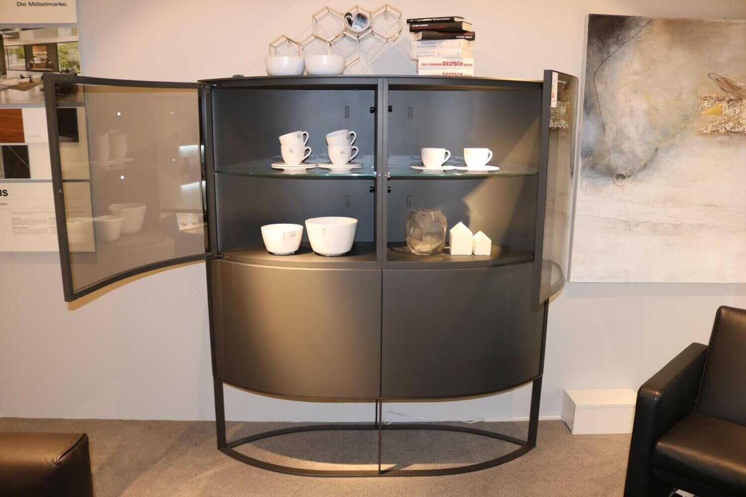 Hülsta - Highboard Navis Geschwungenes Glas Strukturlack Anthrazit - 6