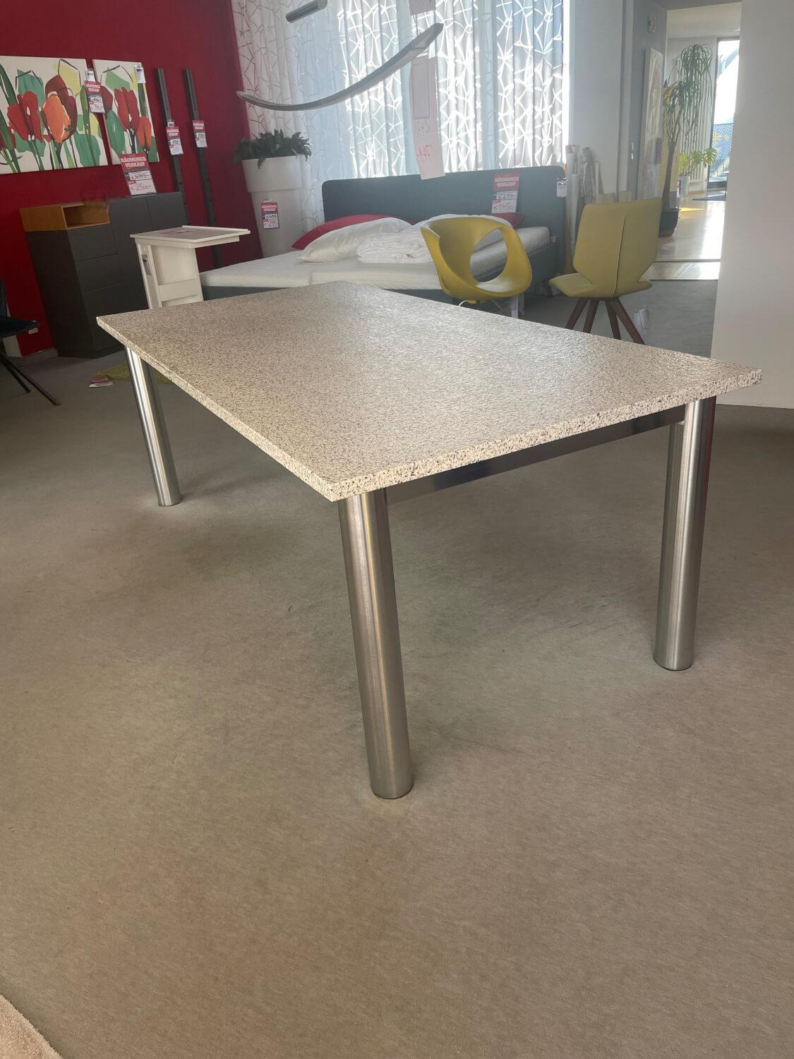 Bacher - Esstisch Platte Granit Bianco Kristall Grau Gestell Edelstahlrohr - 3