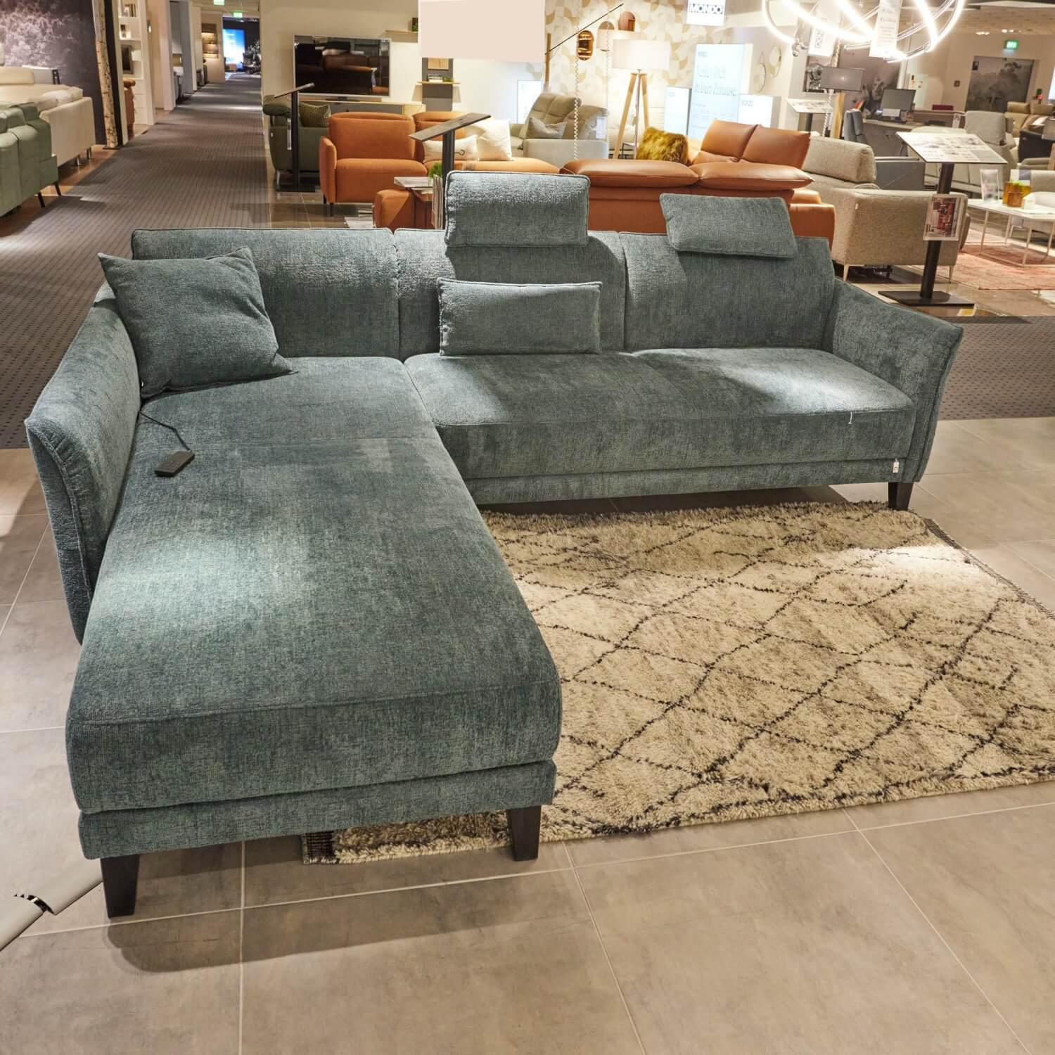 Mondo - Ecksofa Piatto Chill Stoff 0740 03 Petrol Blau Grau Grün Fuß Kernbuche Schwarz Mit Kissen Inklusive Kopfstütze Und Losem Nackenkissen - 6