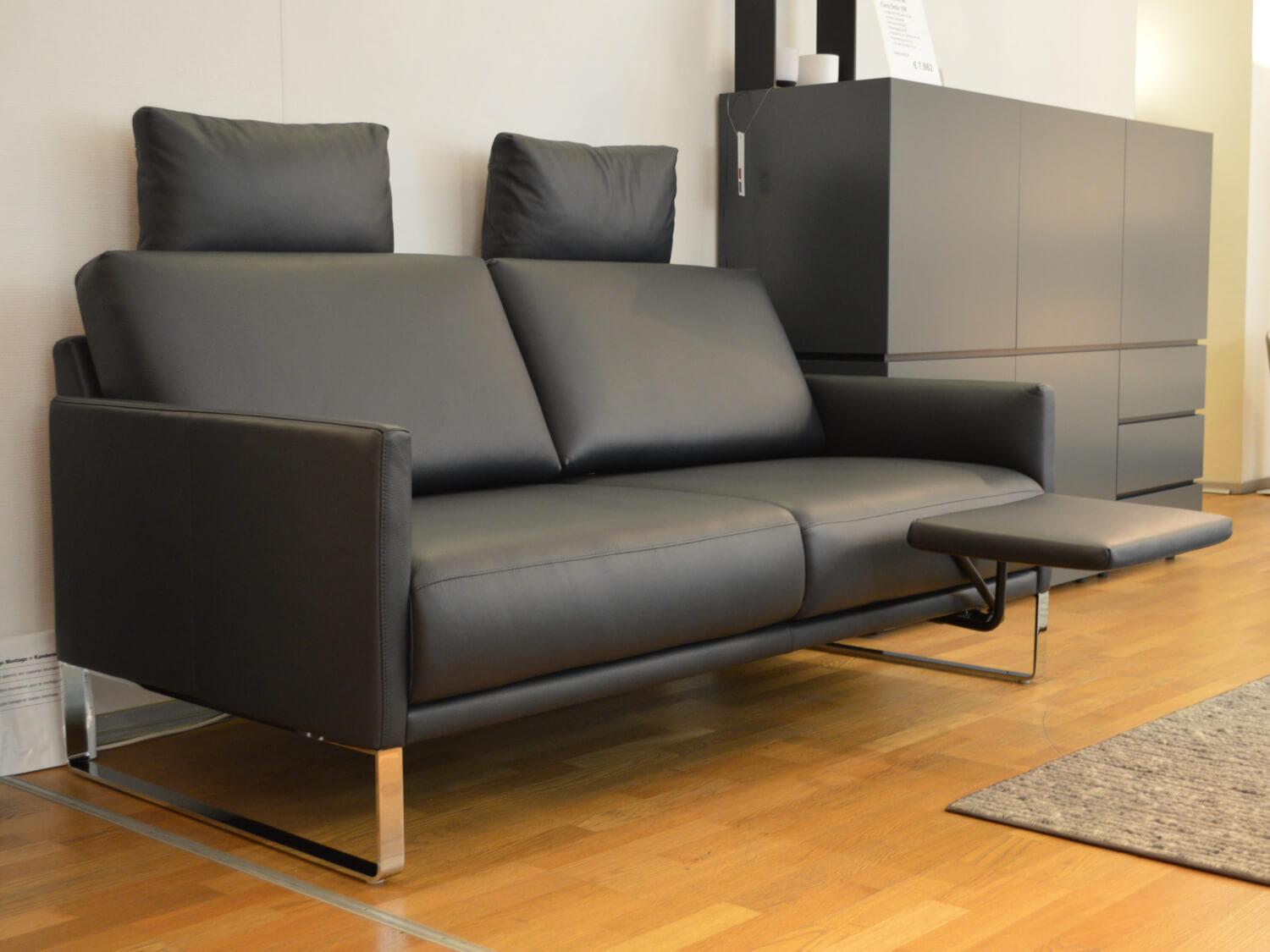 Rolf Benz - Sofa Cara SB168 Leder 38.109 Graublau Kufe Glanzchrom mit Beinauflage - 8