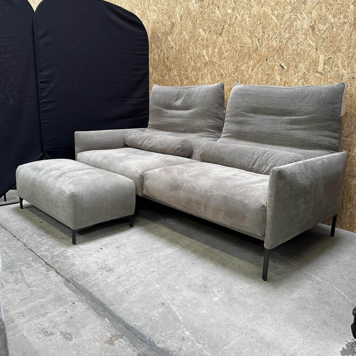 COR - Sofa Avalanche 20233 Stoff 8143 Taupe Grau Gestell F01 Feinstruktur Schwarzbraun Mit Filzgleitern Inklusive Hocker Und Lendenrollen - 5