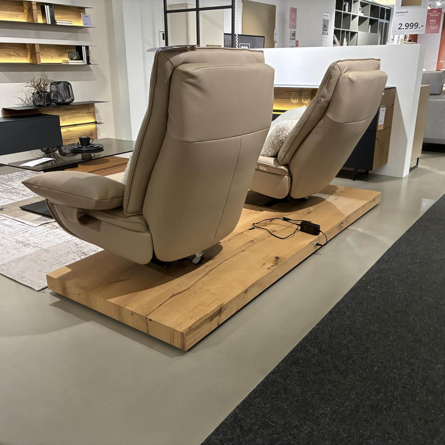 Koinor - Sofa Evino Leder X-Happy Almond Beige Hellbraun Plateau C Echholzfurnier Balkeneiche - 2