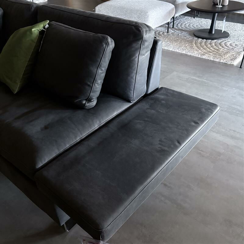 Brühl - Sofa 3-Sitzer Alba Leder Taron Schwarz Füße Metallkufen Glänzend Verchromt - 4