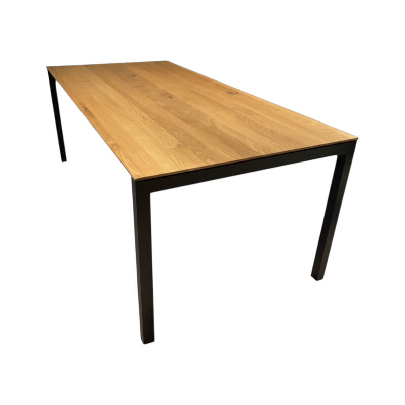 Willisau - Esstisch Prato Platte Eiche Massiv Geölt Gestell Aluminium Schwarz Gebürstet Mit Auszug - 1