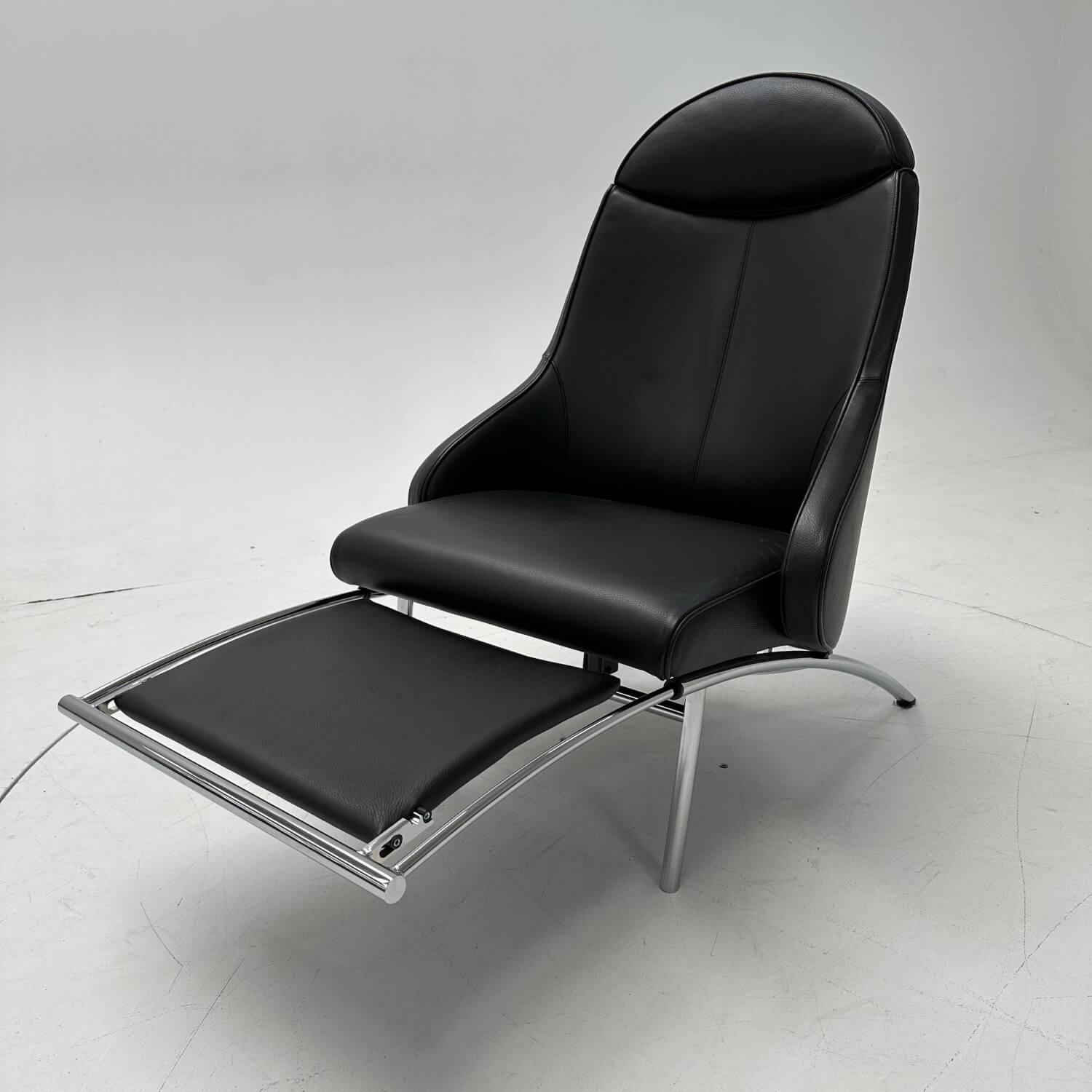 IP Design - Sessel Rocky Bezug Leder Galaxy Schwarz Untergestell Rundrohr Chrom Glanz Mit Ausziehbarer Fuß- Und Beinauflage - 14