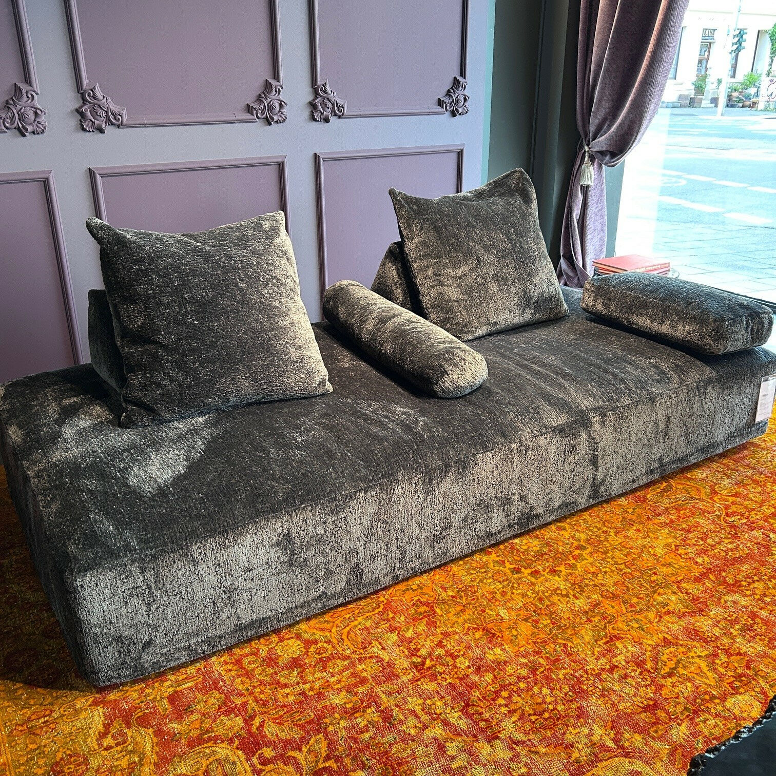 Edra - Sofa Sherazade Stoff T Soft Nest 8210 Dunkelgrau Füße Kunststoff Schwarz - 5