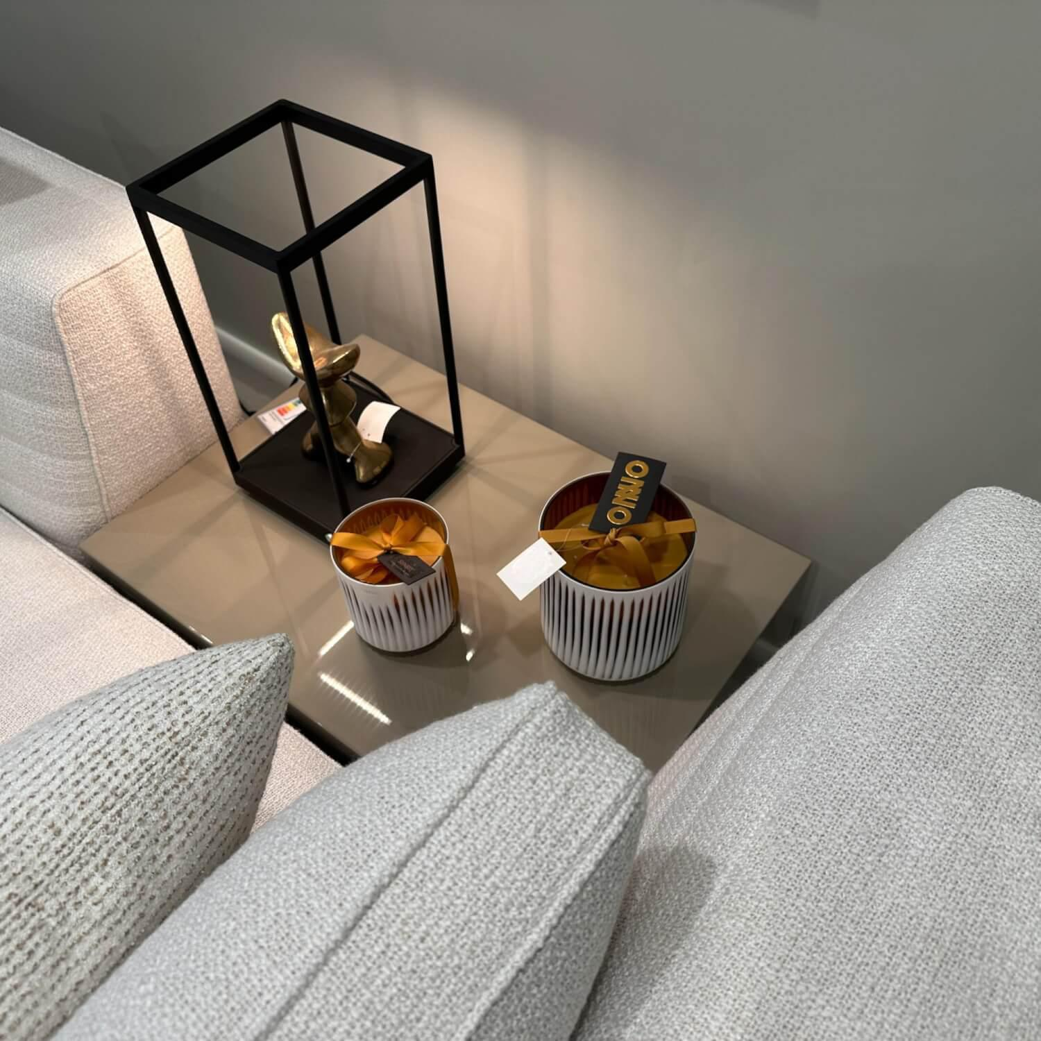 Minotti - Ecksofa Roger Suite Stoff Natte 01 Bianco Beige Grau Füße Schwarz Inklusive Korpuselemente Lack Cappuccino - 11