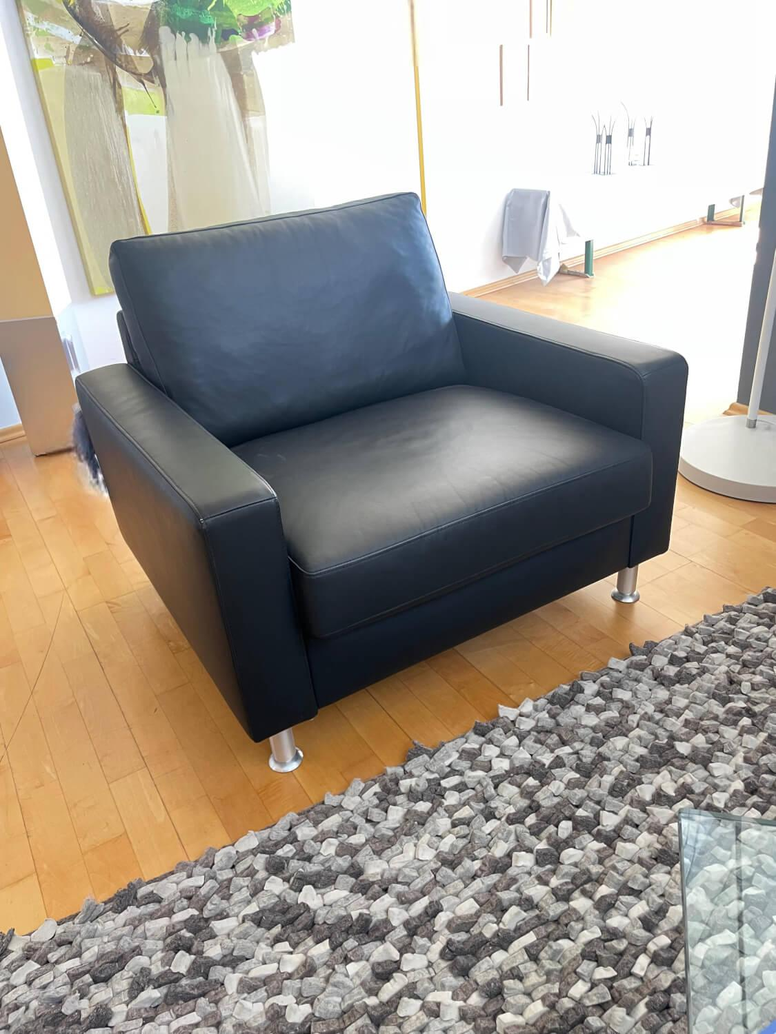 E. Schillig - Sessel Concept Plus M Leder L130 Schwarz Füße Aluminium Matt - 2