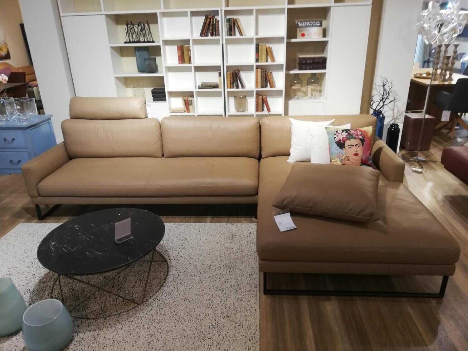 Paul Lindberg - Ecksofa Numa Leder 26 Taupe Beige Braun Kufe Schwarz - 2