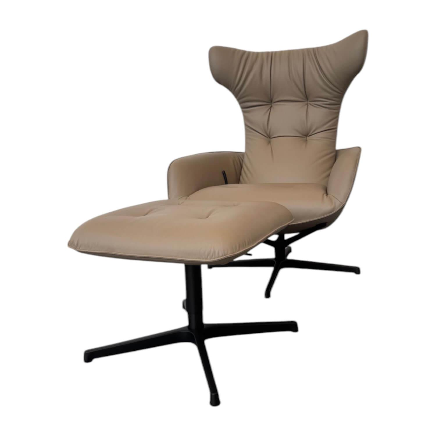 Walter Knoll - Sessel Onsa Leder Congress 261 Nougat Braun Gestell Metall Bronze Schwarz Matt Pulverbeschichtet Mit Teflon Gleitern Inklusive Hocker - 1