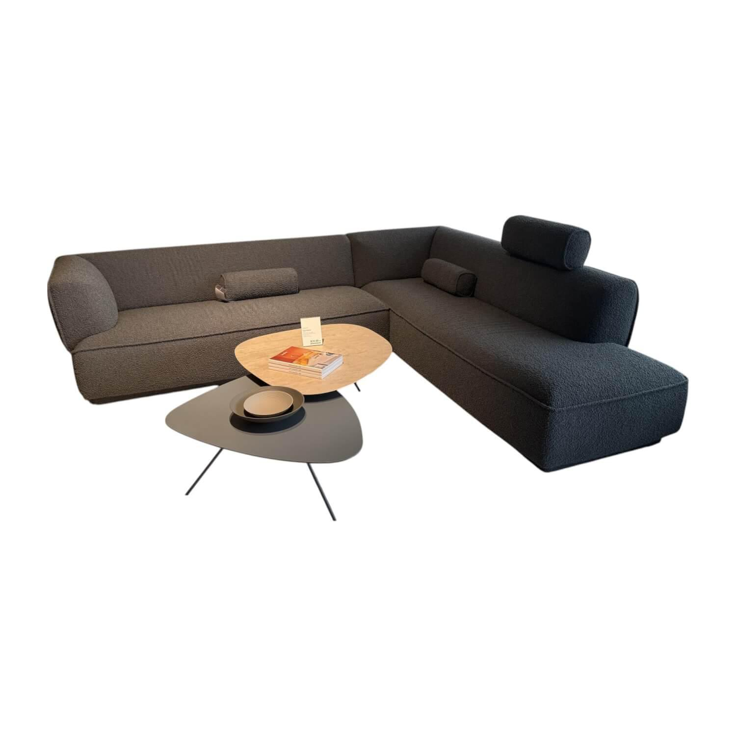 Leolux - Ecksofa Loya Stoff Bouclé 33618 Robou 18 Steel Grau Inklusive Kopfstütze Und Armrollenkissen - 1