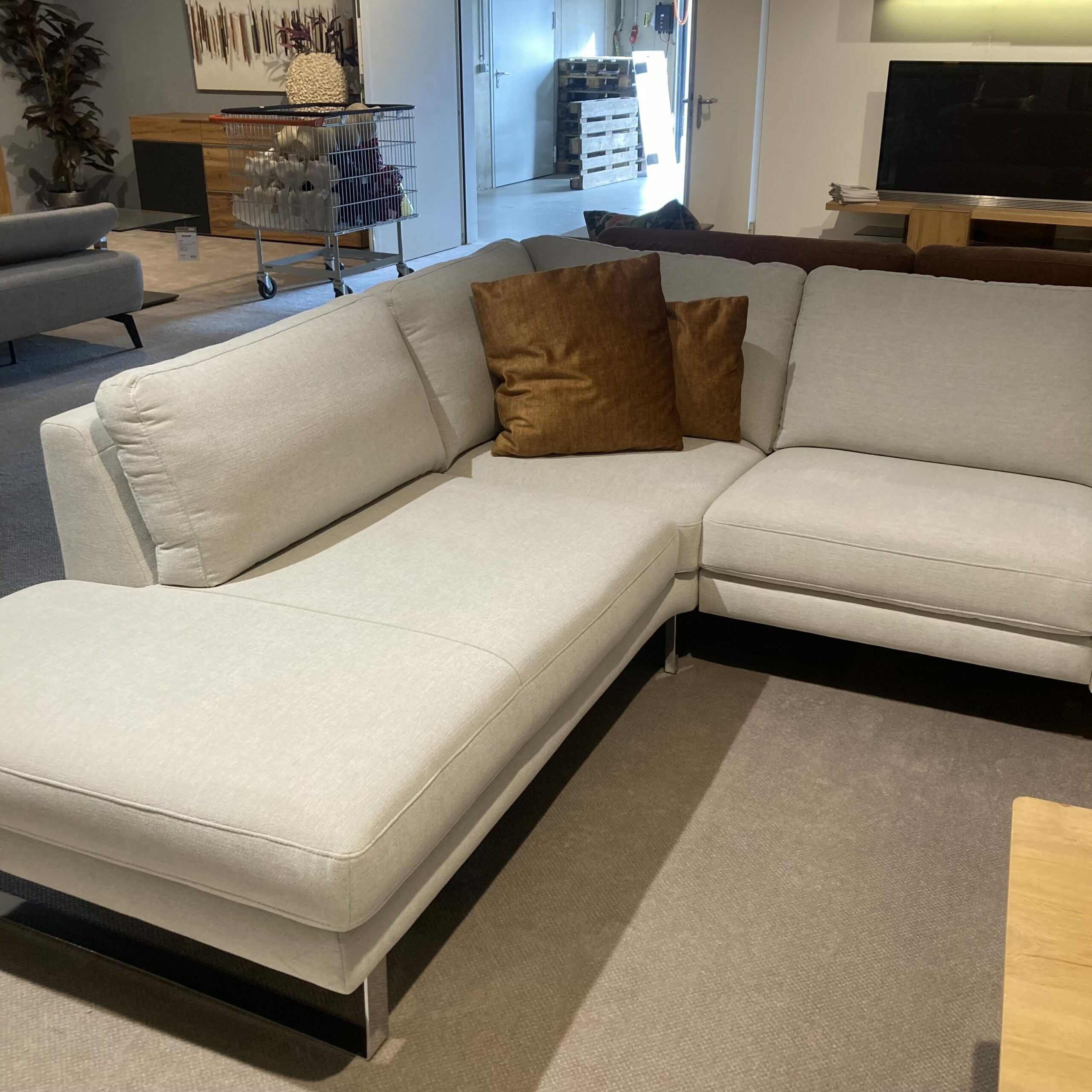 Comfort Republic - Ecksofa Anna A Stoff Carmen Naturel Beige Kufengestell Metall Chromfarbig Mit Motorischer Relaxfunktion - 3