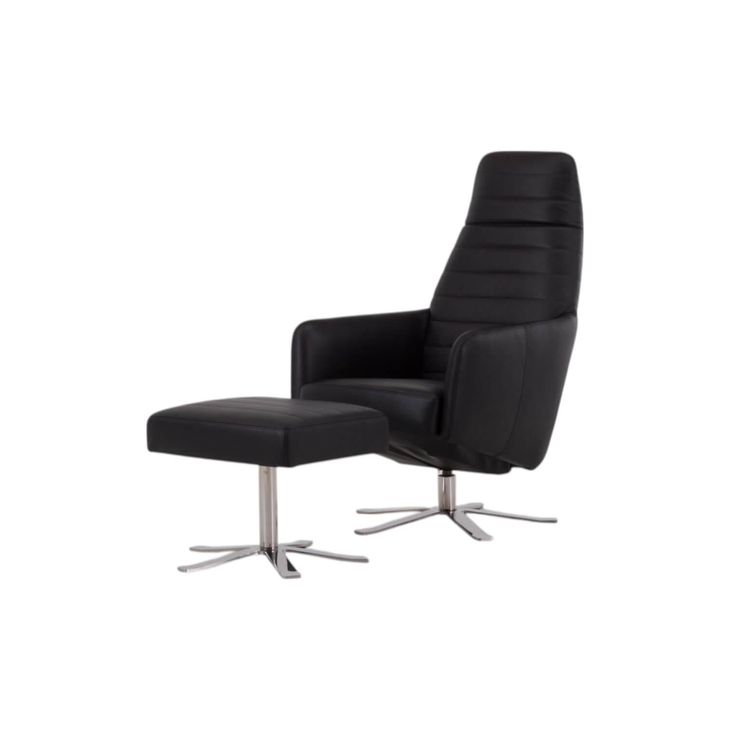 Werther - Sessel Max Leder L7360B Schwarz Fußkreuz Edelstahl Poliert Inklusive Hocker - 1