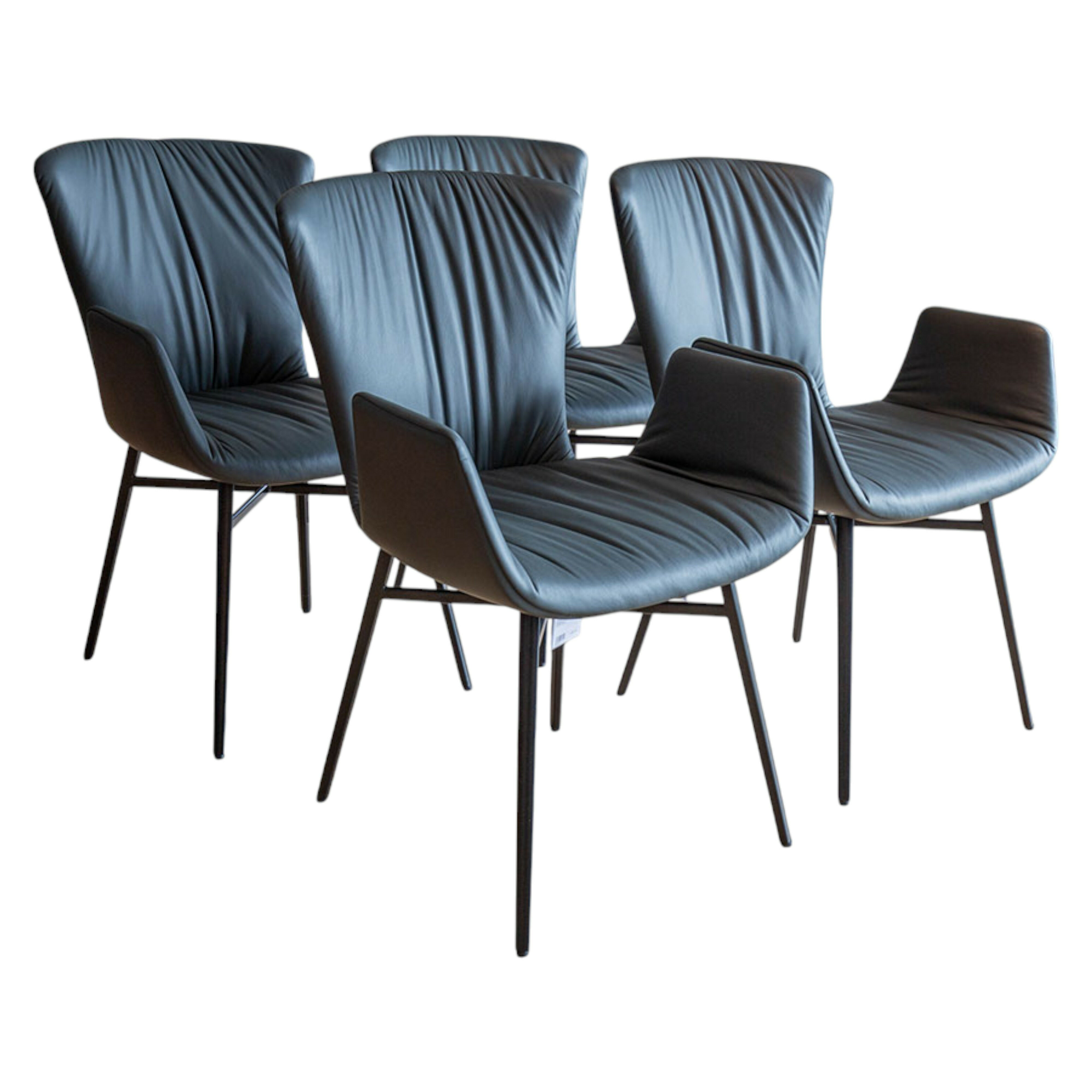 Draenert - 4er-Set Stuhlgruppe Dexter Leder R 919 Anthrazit Gestell Stahl Schwarz - 1