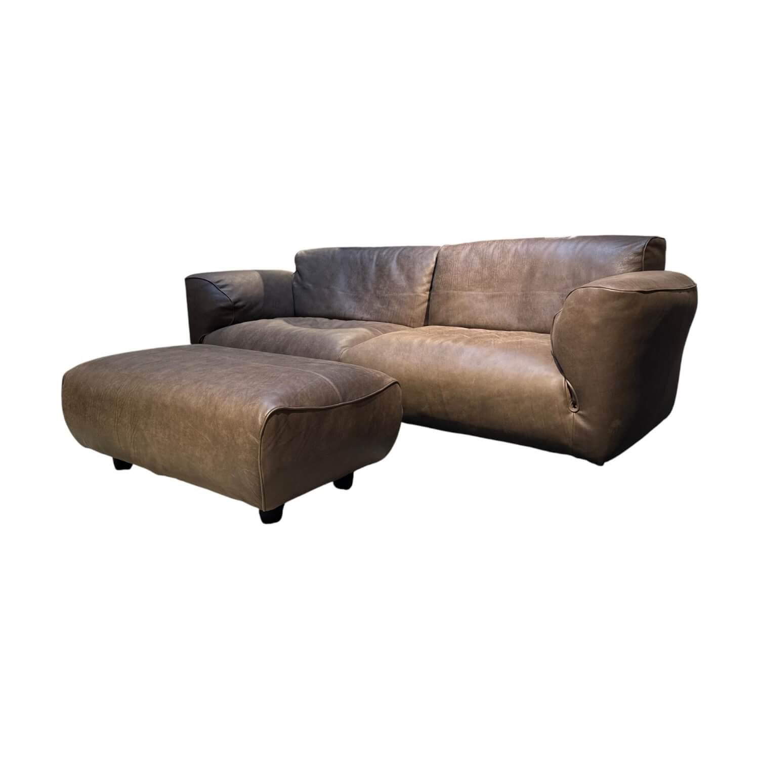Edra - Sofa Grande Soffice Leder PLX 9621 Braun Füße Kunststoff Inklusive Hocker - 1