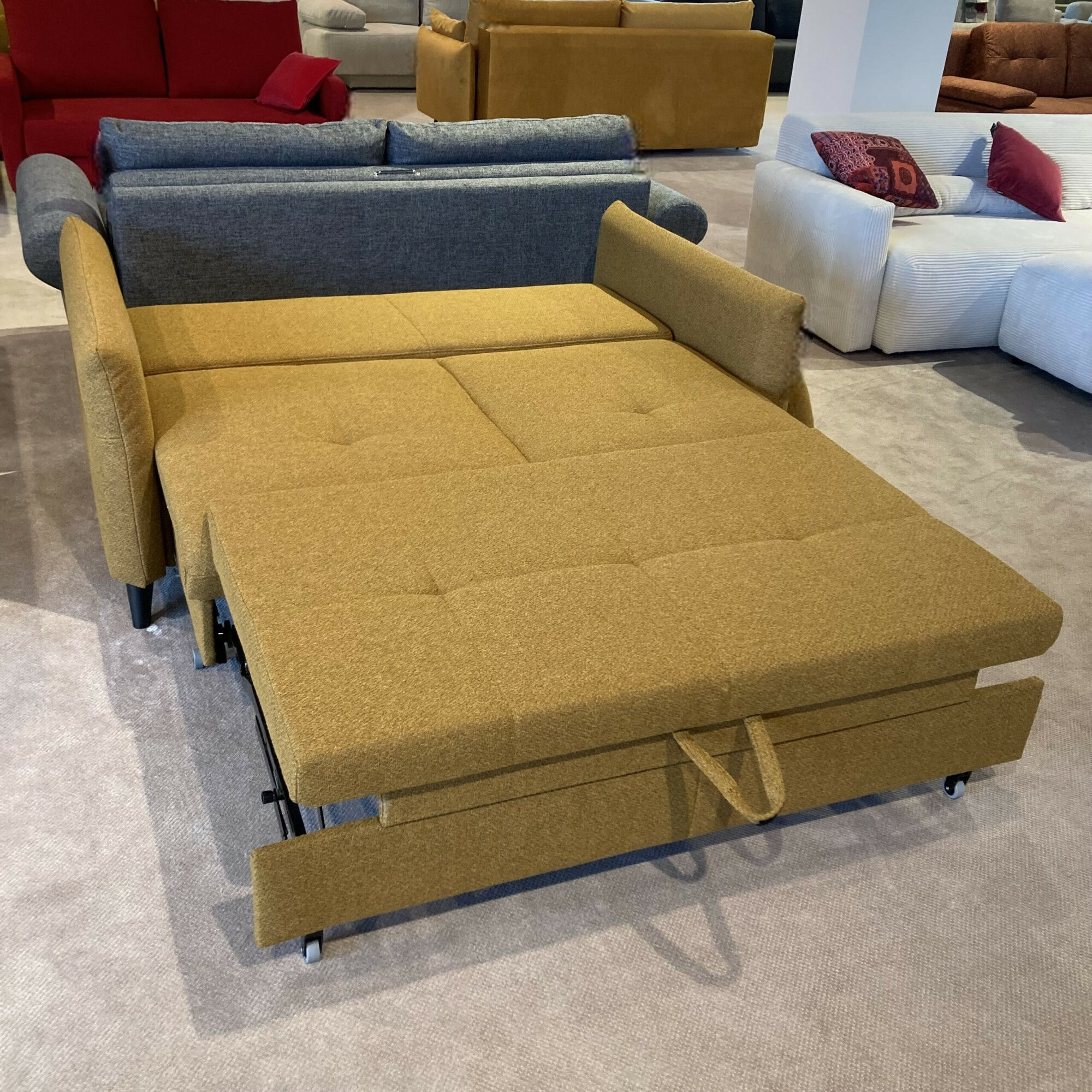 Steinpol - Sofa Paloma Stoff Portofino Mustard Gelb Füße Metall Schwarz Inklusive Kissen Kupfer - 2
