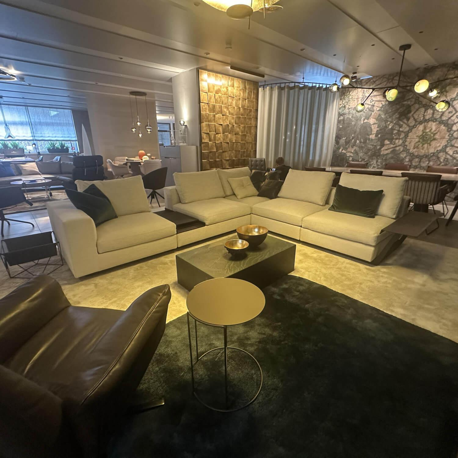 Walter Knoll - Ecksofa Living Landscape Stoff Garbo 7737 Pearl 25 Beige Sockel Buche Schwarz Lackiert - 7