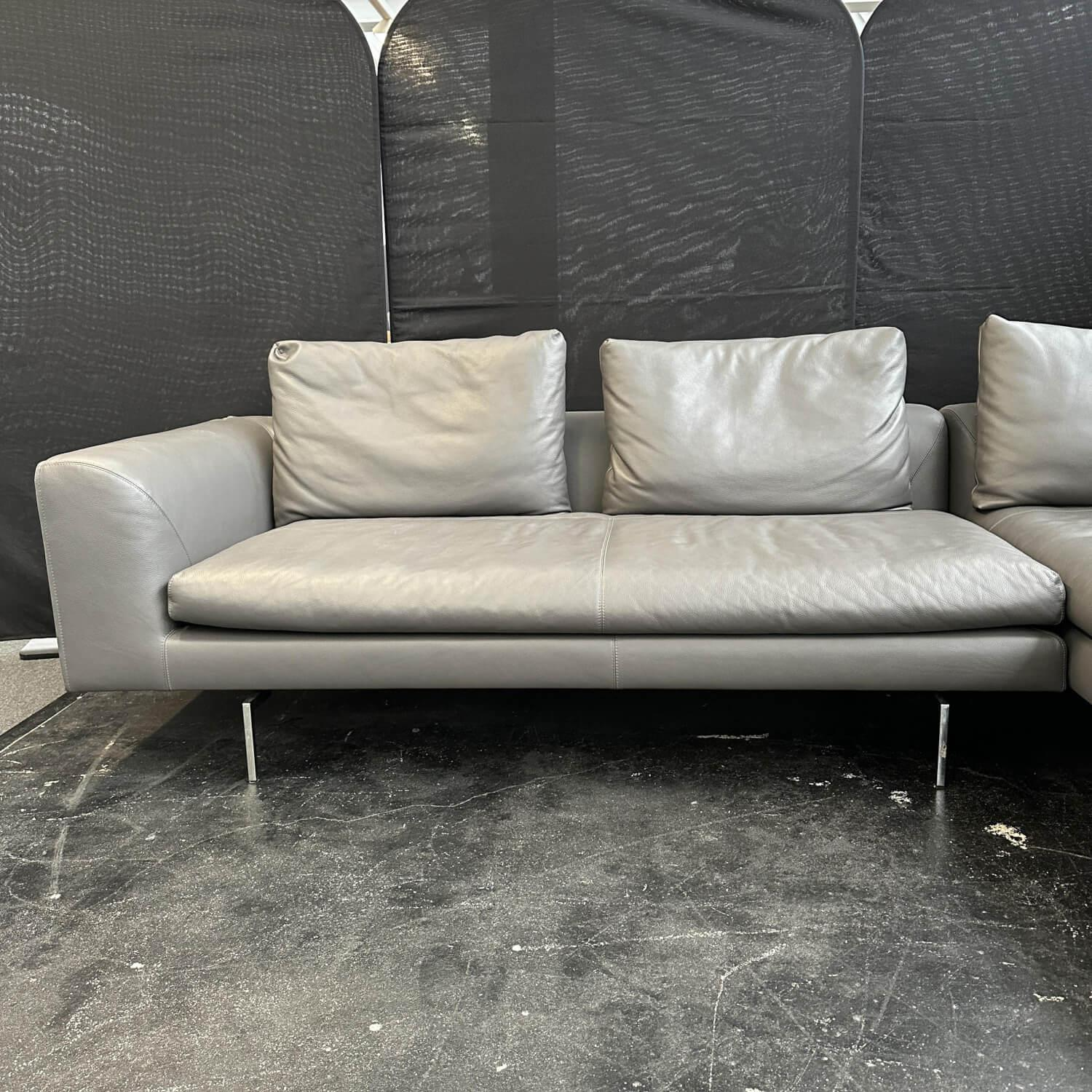 COR - Ecksofa Mell Lounge Leder 171 Anthrazit Grau Einzelfüße Verchromt mit Hocker - 14