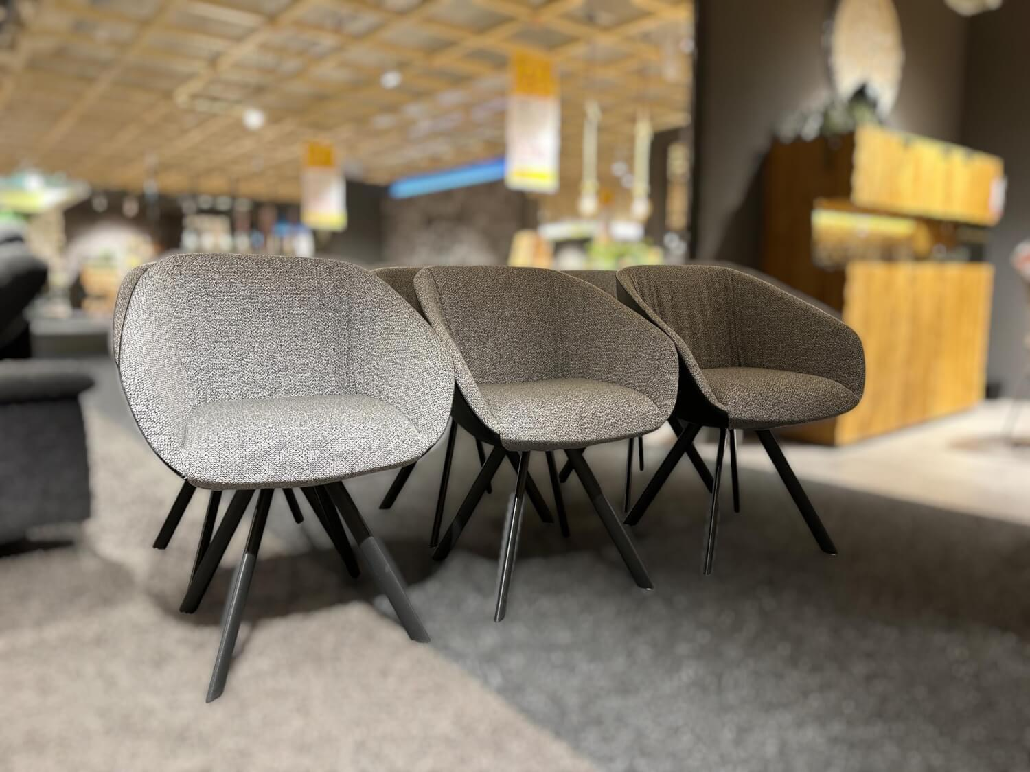 Wimmer - 6er Set Armlehnstuhl Wood Innen Stoff Q2 Curl 807 Außen Leder Colorado Anthrazit Gestell Metall Schwarzgrau - 2