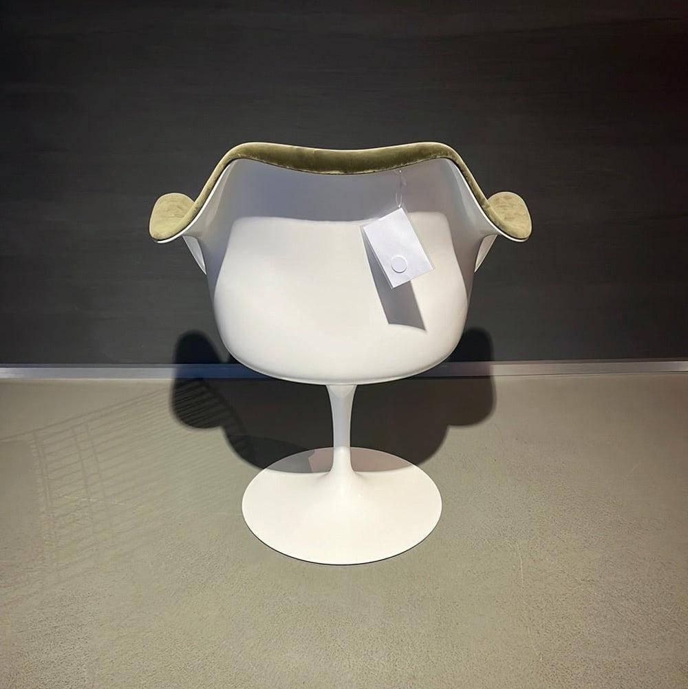 Knoll International - Armlehnstuhl Saarinen Tulip Stoff Dedar Eva Mousse 168 Grün Schale Kunststoff Weiß Drehgestell Metall Weiß - 6