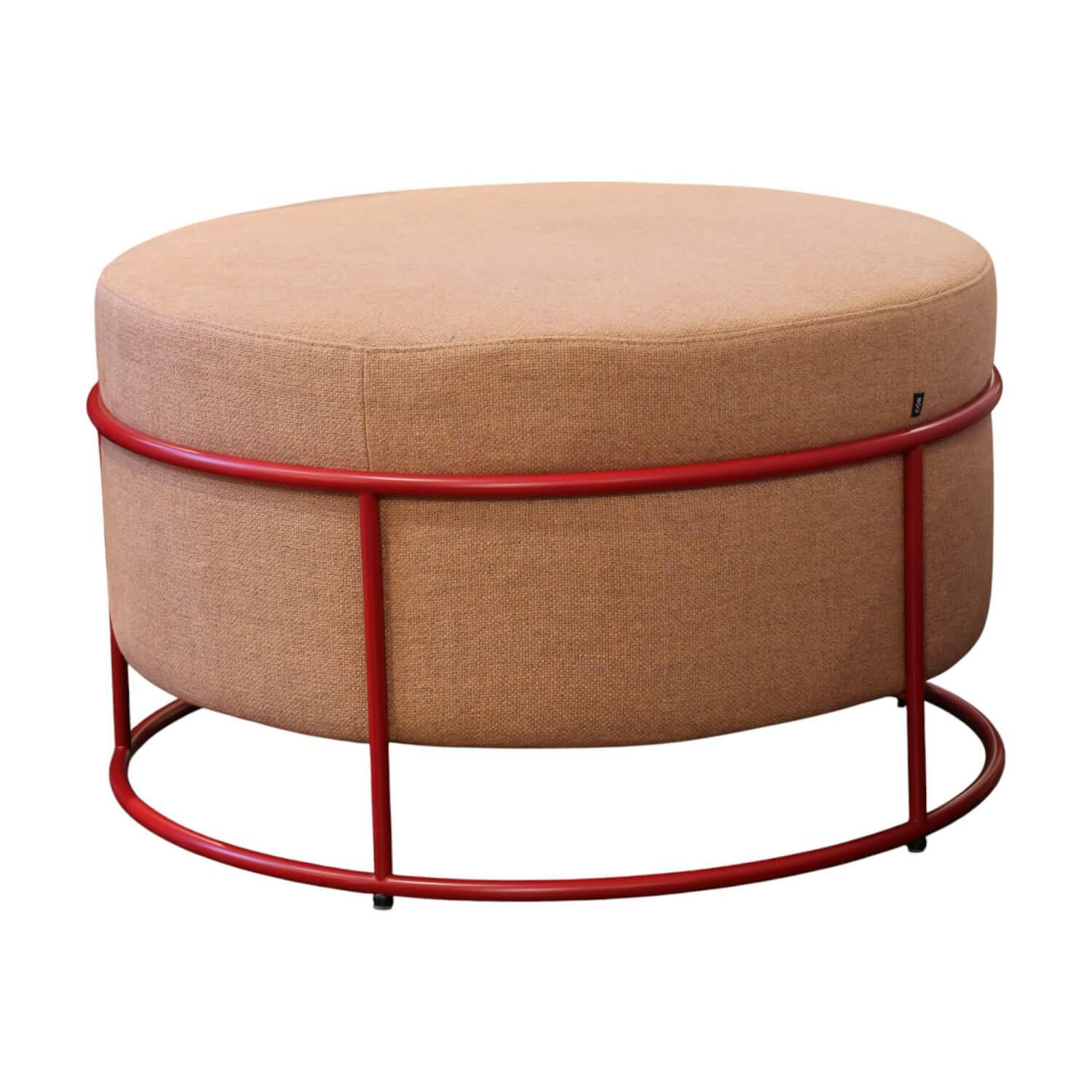 COR - Hocker Drop Stapelbar Stoff 8307 Lachsrosa Beige Rosa Gestell Metall Rubinrot Lackiert Mit Filzgleitern - 1
