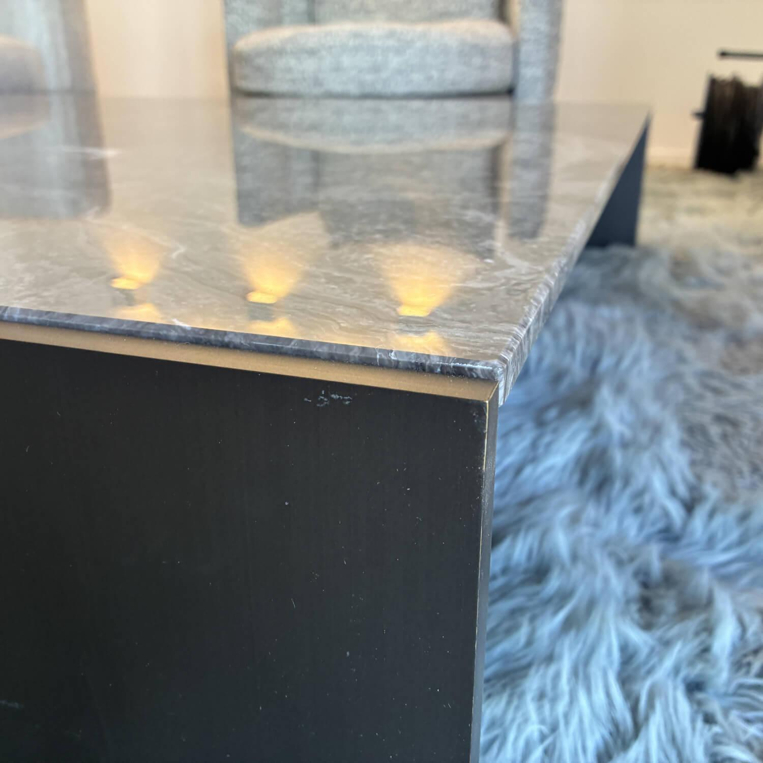 Minotti - Beistelltisch Linha Platte Marmor Grigio Orobico Grau Gestell Aluminium Goldbraun - 2