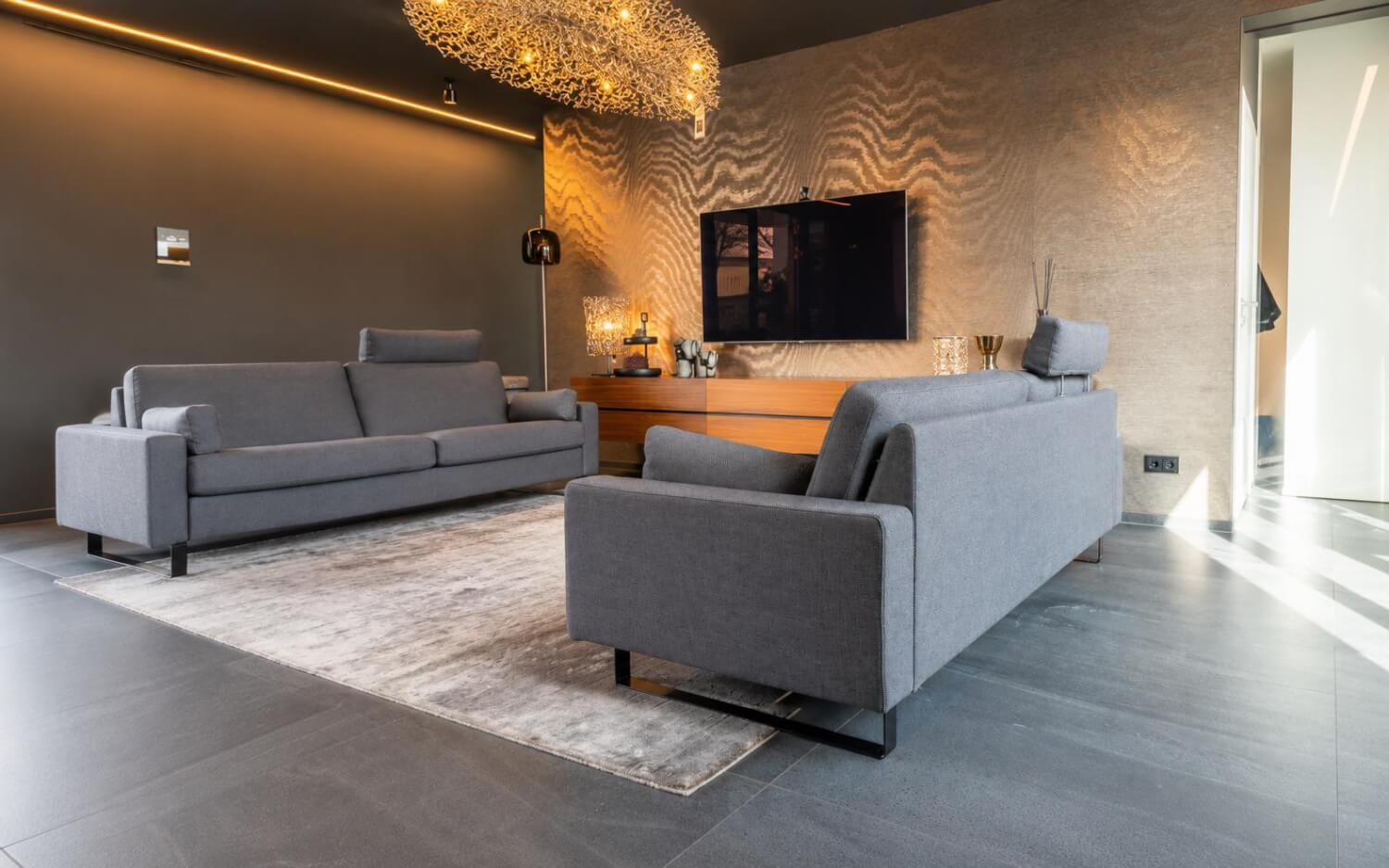 COR - 2er Garnitur Sofa Conseta 2-Sitzer Stoff 10068 Asphalt Grau Bodenfrei Metallkufen Schwarz Pulverbeschichtet Mit Armlehnen Und Kopfstütze - 8