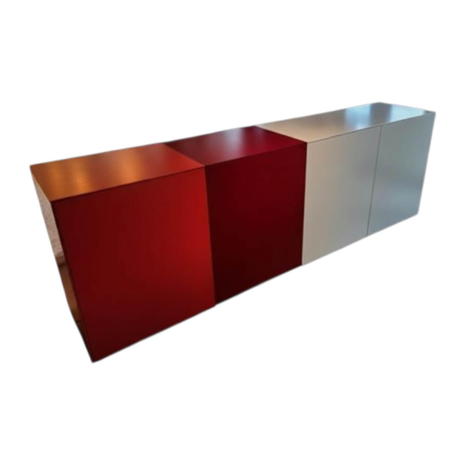 Kettnaker - Sideboard Soma Lack Matt Koralle Orange Rot Lack Matt Rubin Rot Und Lack Matt Steingrau Grau Mit Glasfachböden - 1