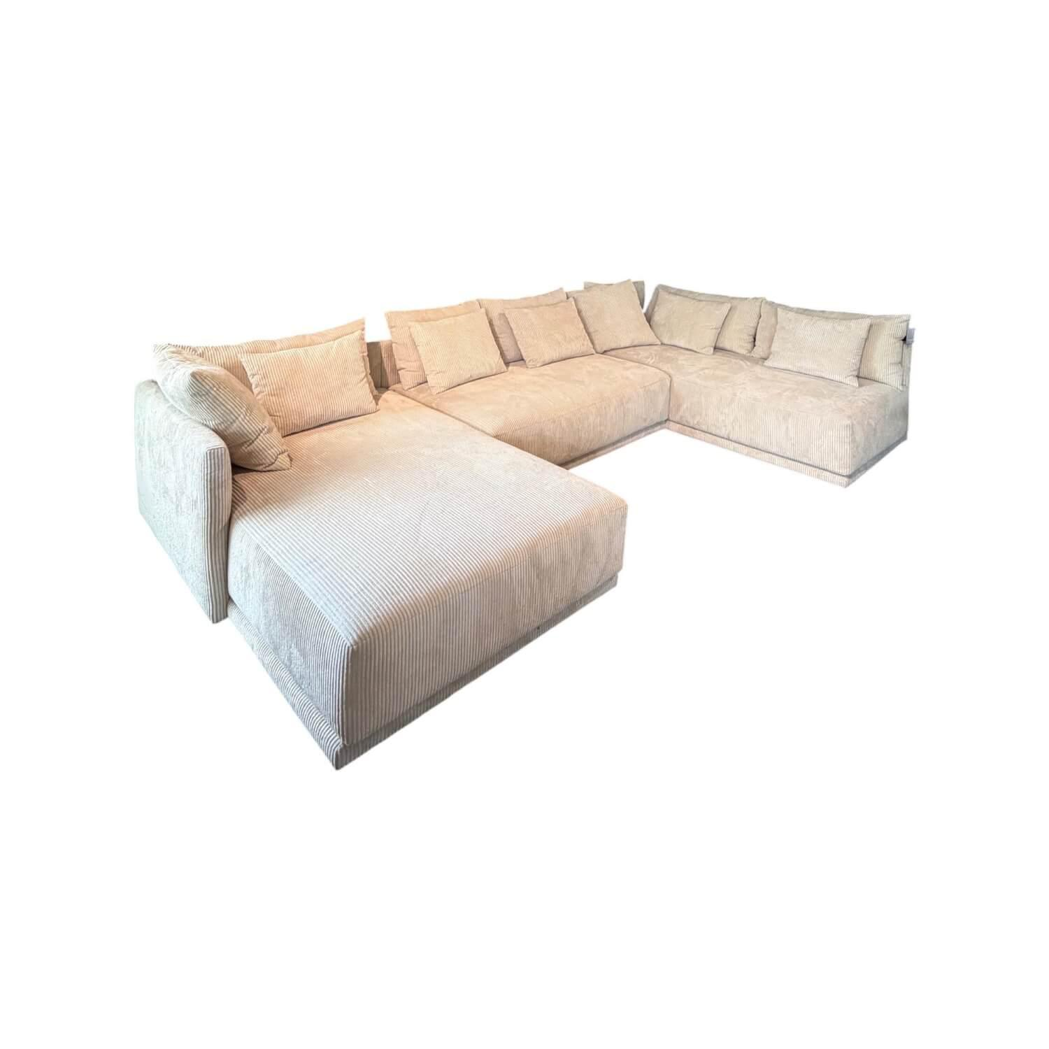 M-Modul - Ecksofa Relax Stoff B Ribcord 101 Ivory Beige Füße Birke Dunkelbraun Lackiert - 1