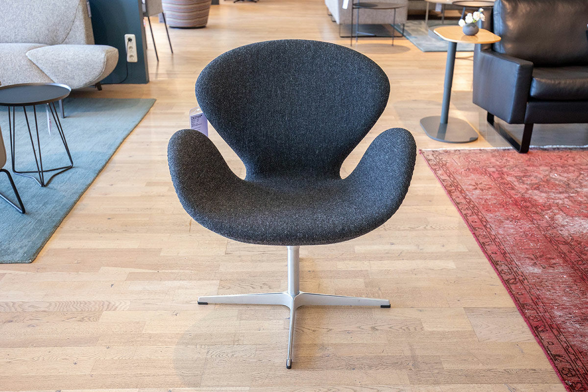 Fritz Hansen - Sessel Swan Chair Stoff Hallingdal 180 Kohle Anthrazit Gestell Satinpoliertes Aluminium - 6